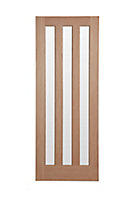 Vertical 3 panel Frosted Glazed Oak veneer Internal Door, (H)1981mm (W)762mm (T)35mm