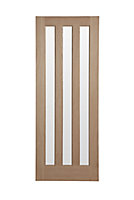 Vertical 3 panel Frosted Glazed Oak veneer LH & RH Internal Door, (H)1981mm (W)838mm