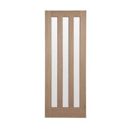 Vertical 3 panel Frosted Glazed Oak veneer LH & RH Internal Door, (H)1981mm (W)838mm