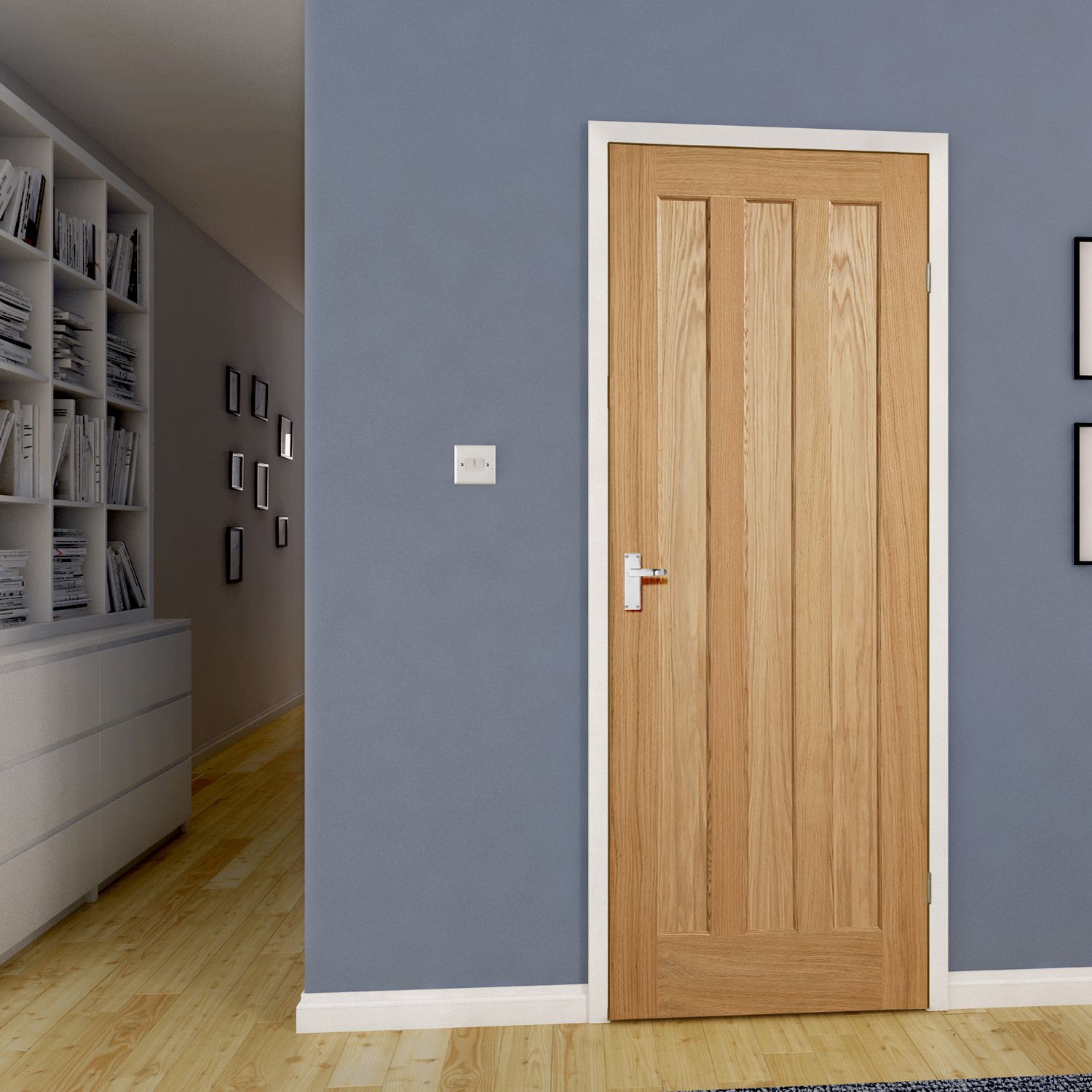 Vertical 3 panel Unglazed Oak veneer Internal Door, (H)1981mm (W)610mm (T)35mm