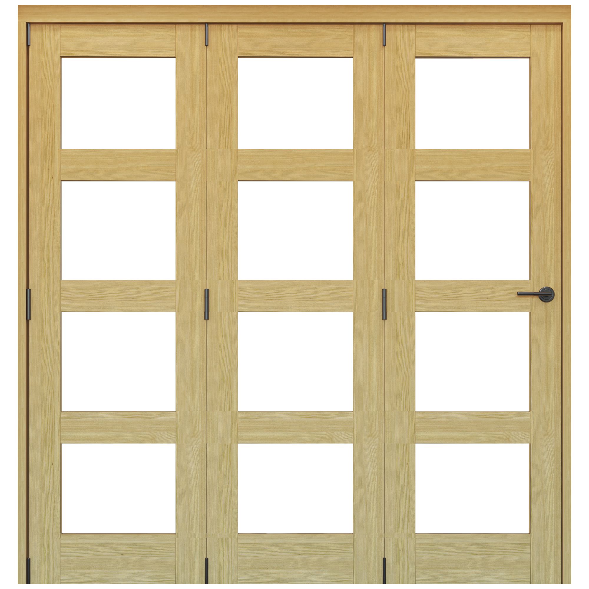 Vertical 4 Lite Plain Clear Glazed Shaker Unfinished White oak effect Timber Internal Folding Door set, (H)2060mm (W)1673mm