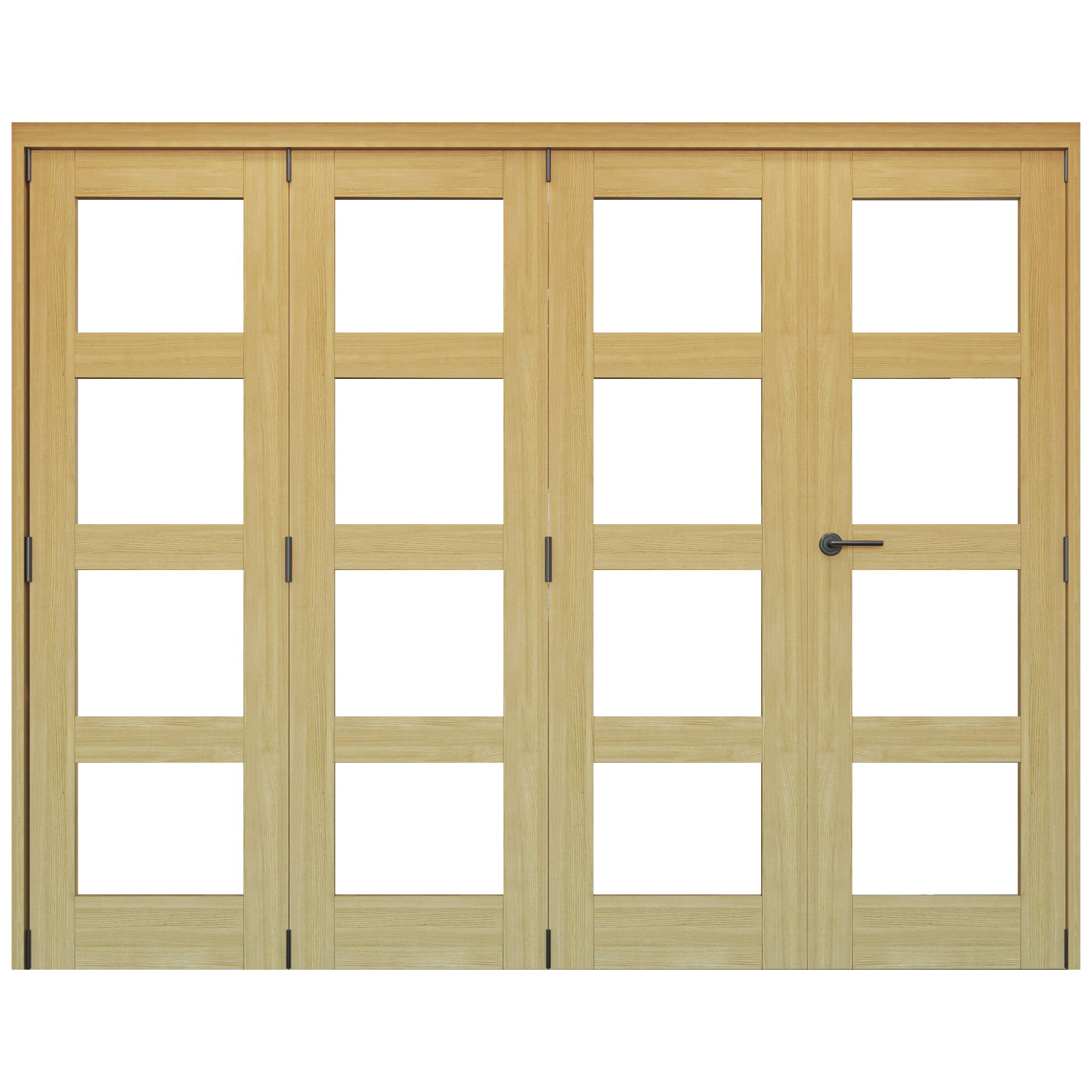 Vertical 4 Lite Plain Clear Glazed Shaker Unfinished White oak effect Timber Internal Folding Door set, (H)2060mm (W)2209mm