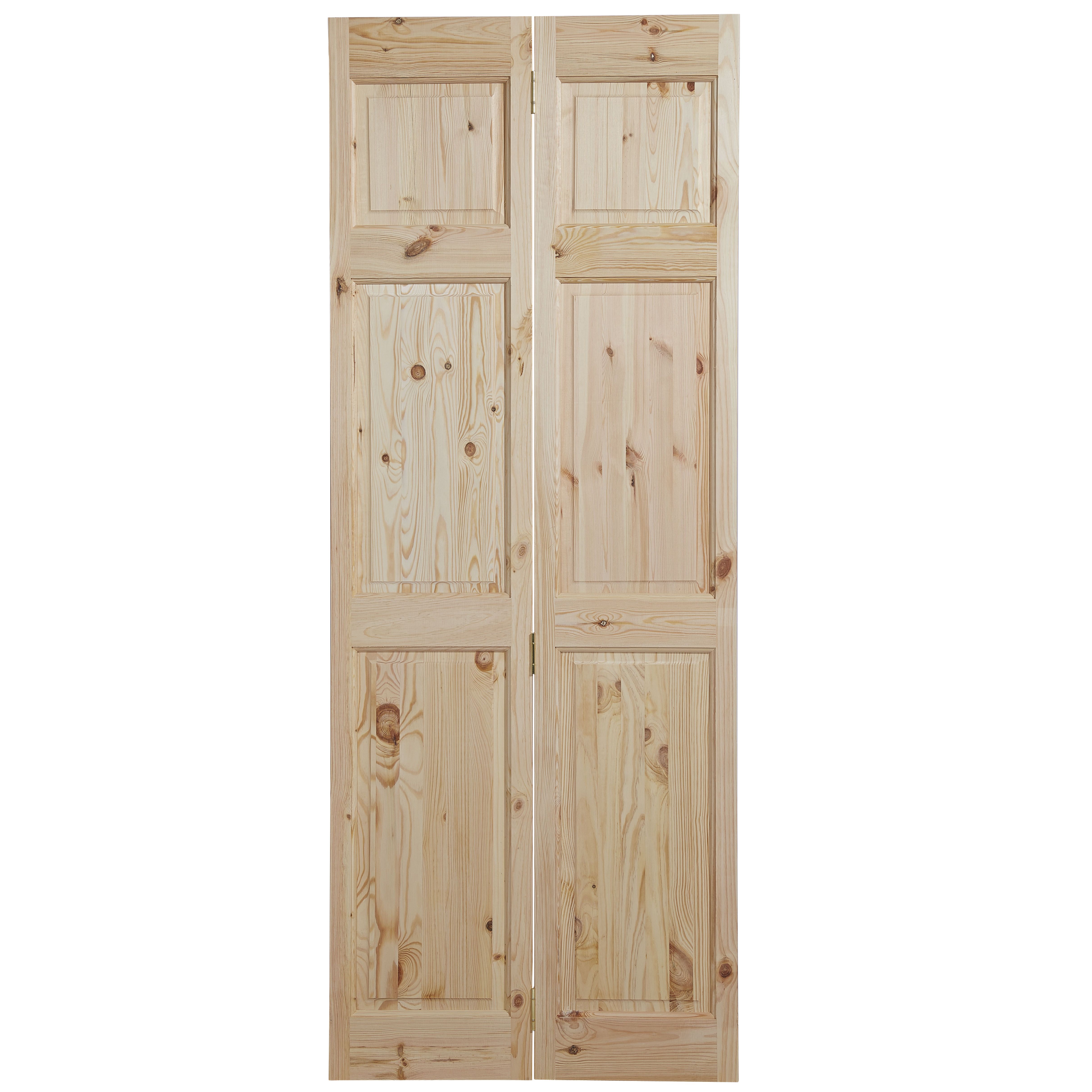 Vertical 6 panel Unglazed Victorian Unfinished Natural Knotty pine Internal Folding Bi-fold Door set, (H)1945mm (W)675mm