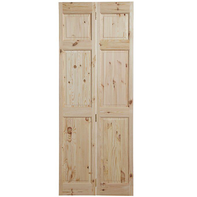 Vertical 6 panel Unglazed Victorian Unfinished Natural Knotty pine Internal Folding Bi-fold Door set, (H)1950mm (W)750mm