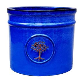 Verve Barcău Gloss Blue Ceramic Round Plant pot (Dia) 20cm, (H)18.5cm, 6L