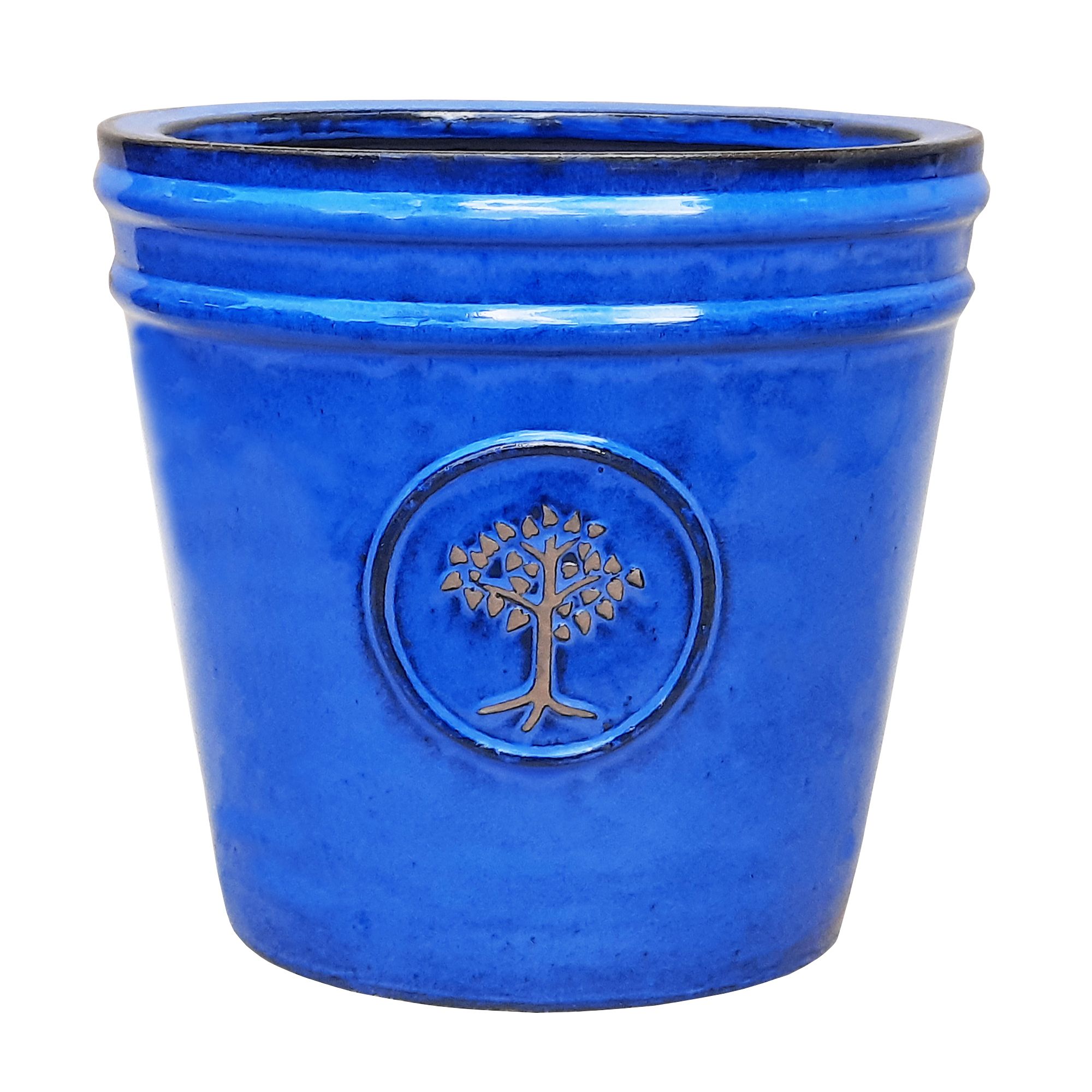 Verve Barcău Gloss Blue Ceramic Round Plant pot (Dia) 32cm, (H)30cm, 23L