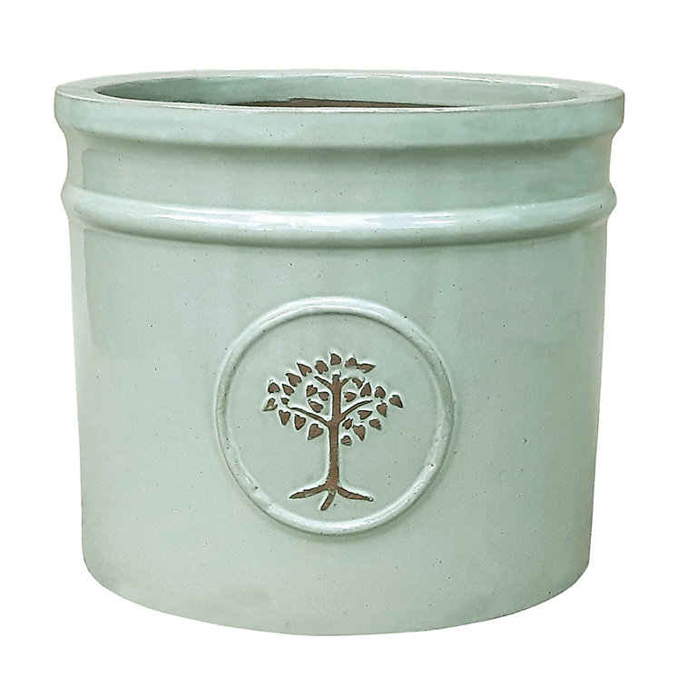 Verve Barcău Olive Ceramic Circular Plant pot (Dia)30cm | DIY at B&Q