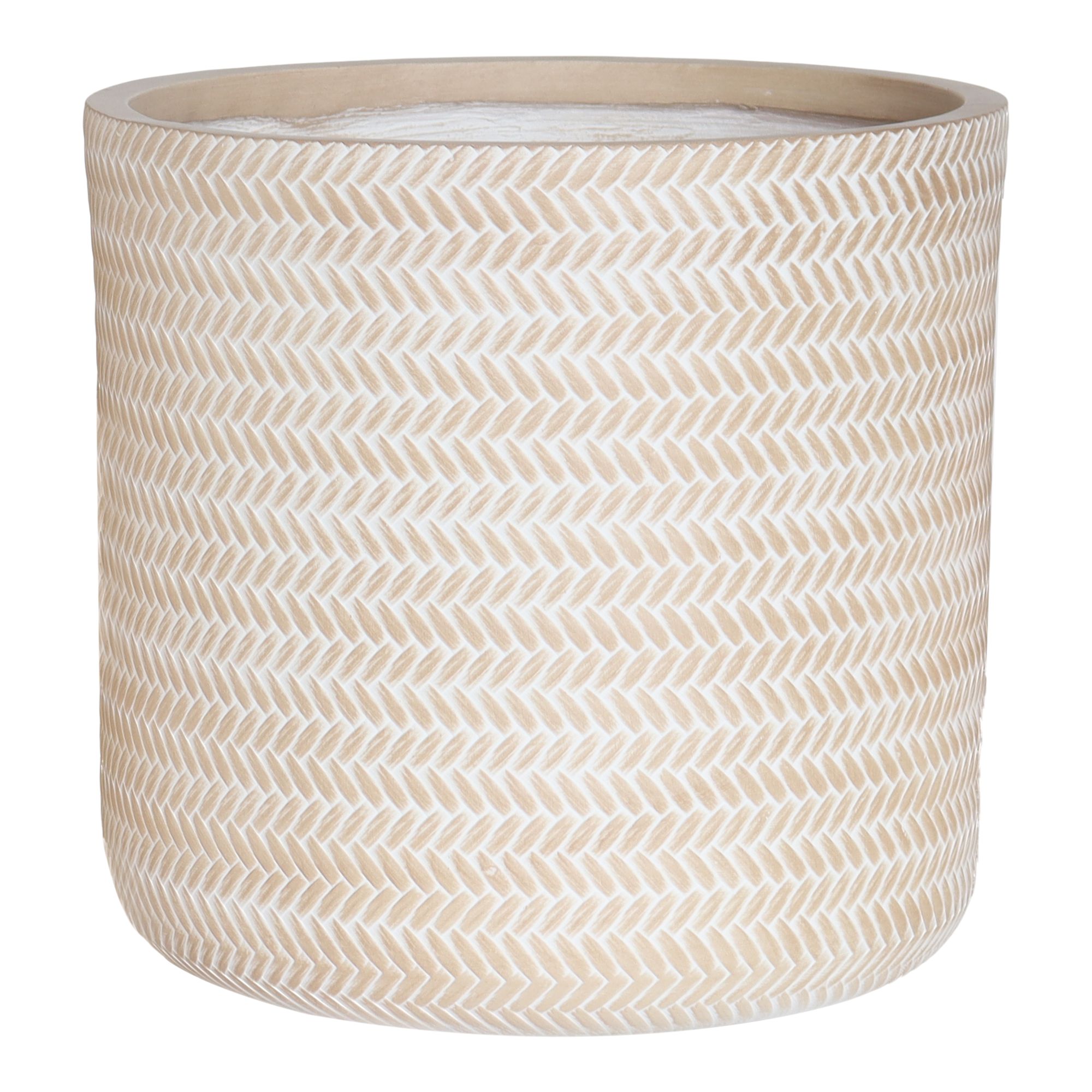 Verve Beige Rattan effect Fibreclay Plant pot (Dia) 36cm, (H)34.5cm