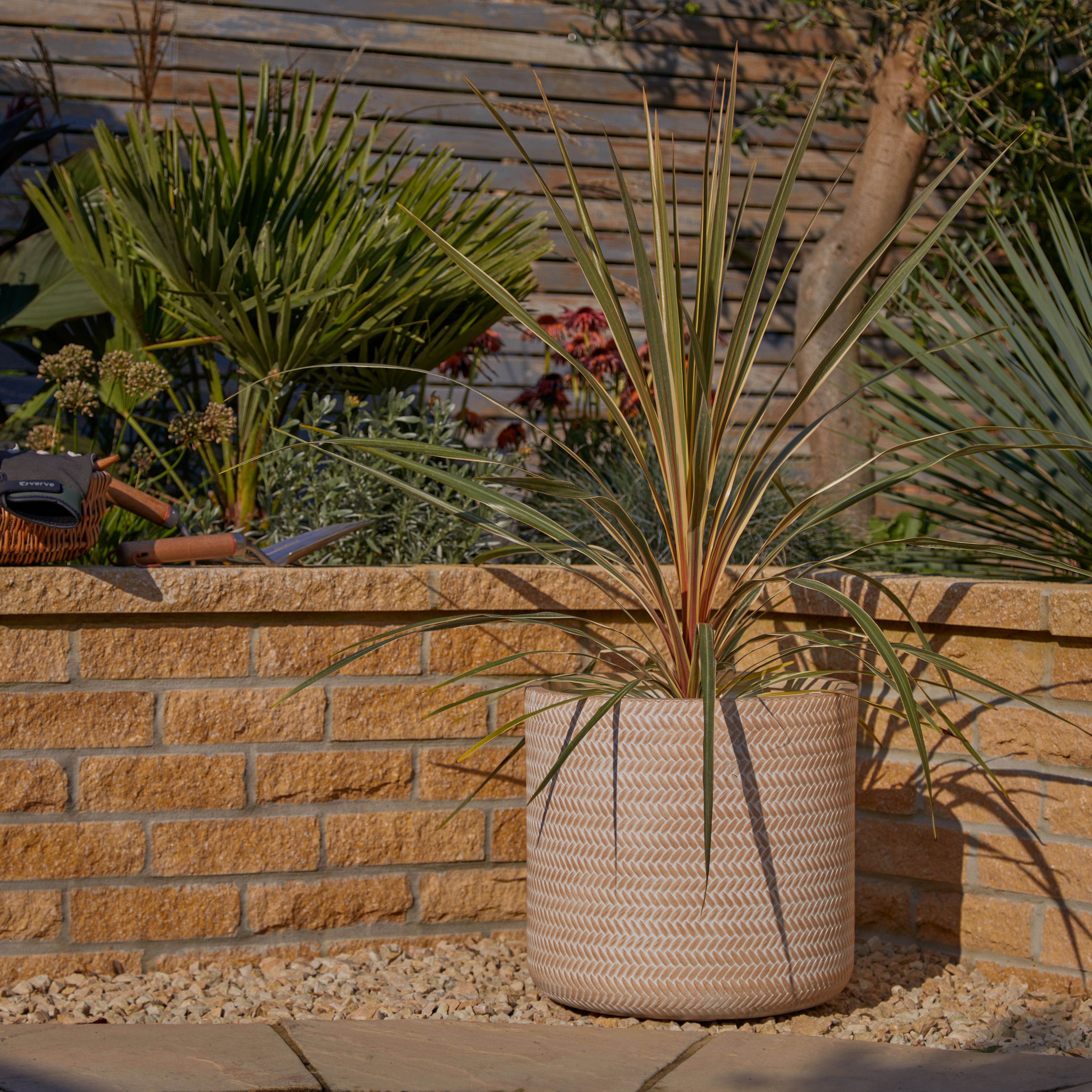 Verve Beige Rattan effect Fibreclay Plant pot (Dia) 36cm, (H)34.5cm