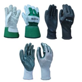 Verve Black, green & grey Gardening gloves Large, Pack of 3