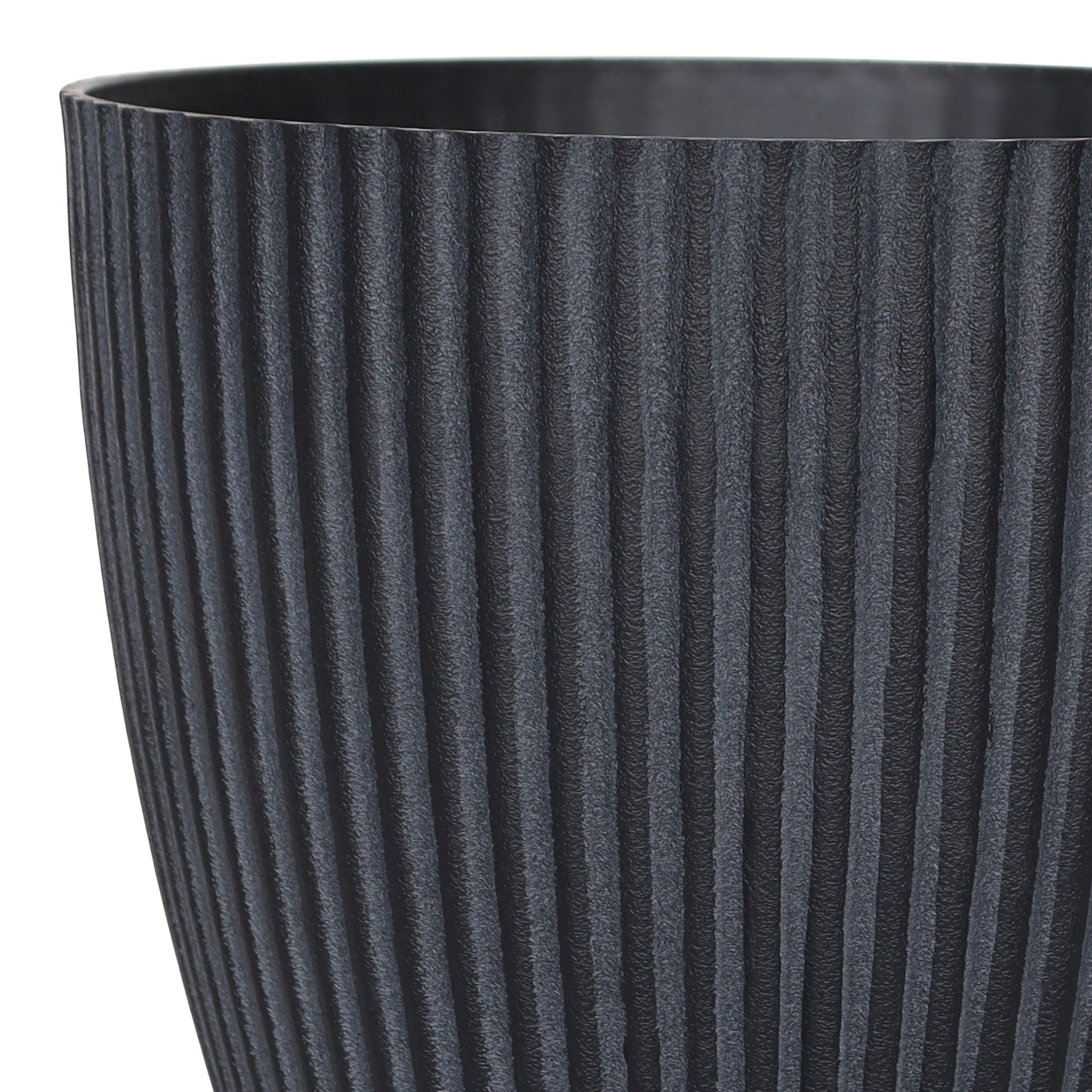 Verve Black Ribbed Recycled plastic Plant pot (Dia) 43cm, (H)40cm