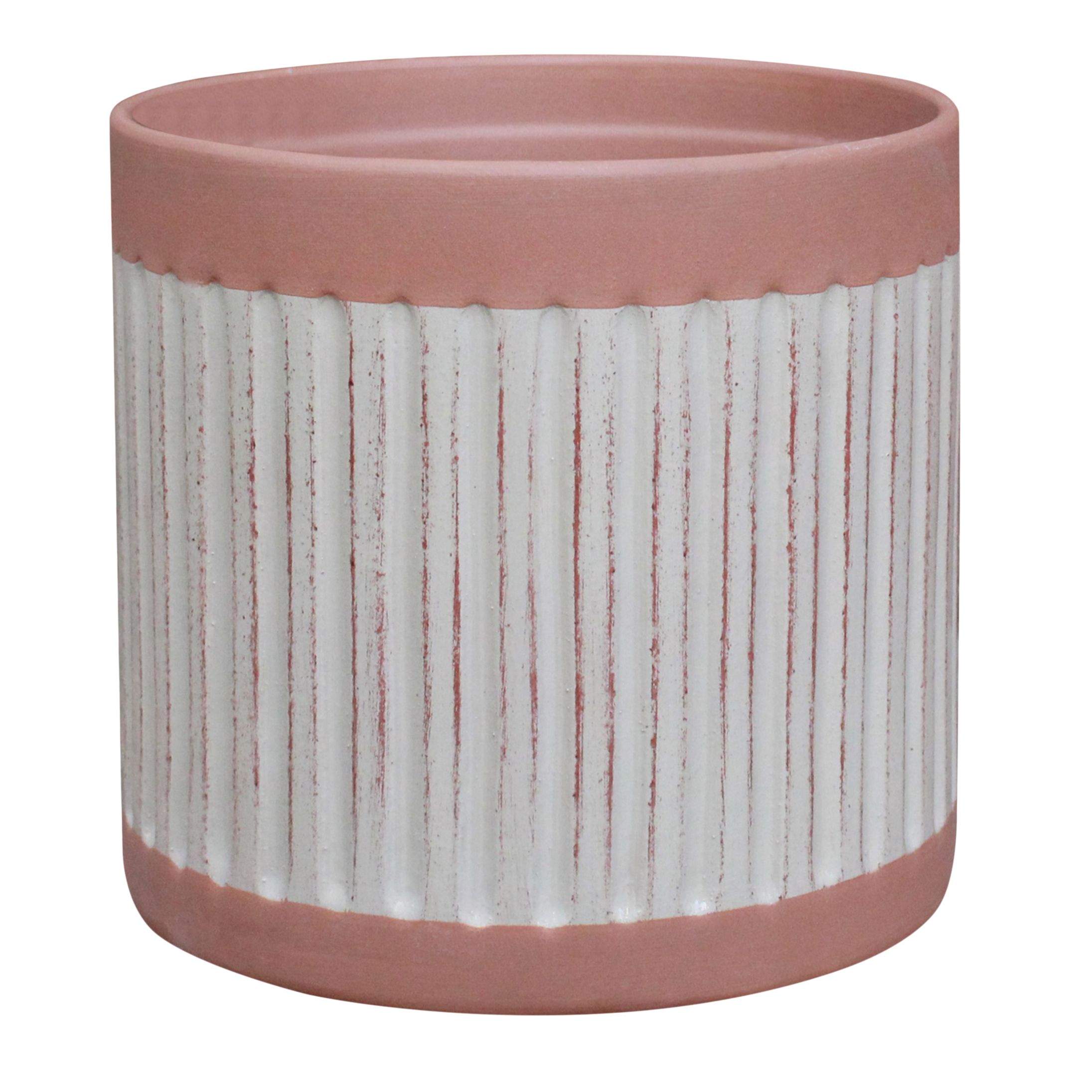 Verve Cream Ribbed Terracotta Plant pot (Dia) 13.5cm, (H)15cm