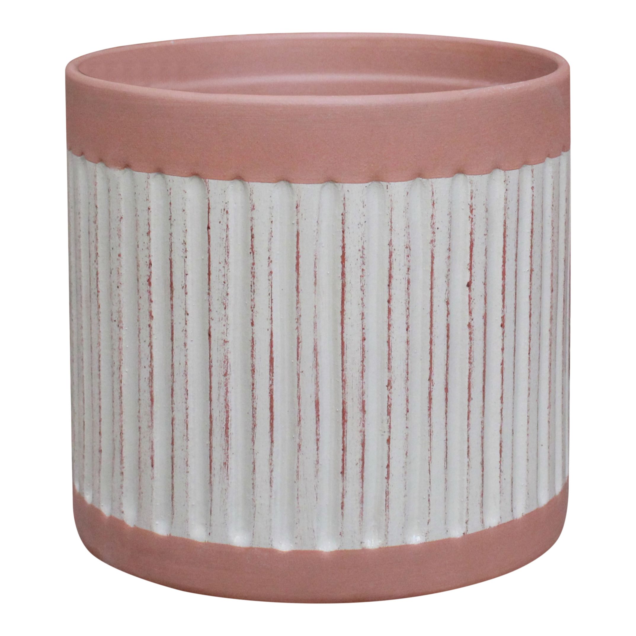 Verve Cream Ribbed Terracotta Plant pot (Dia) 30cm, (H)12cm