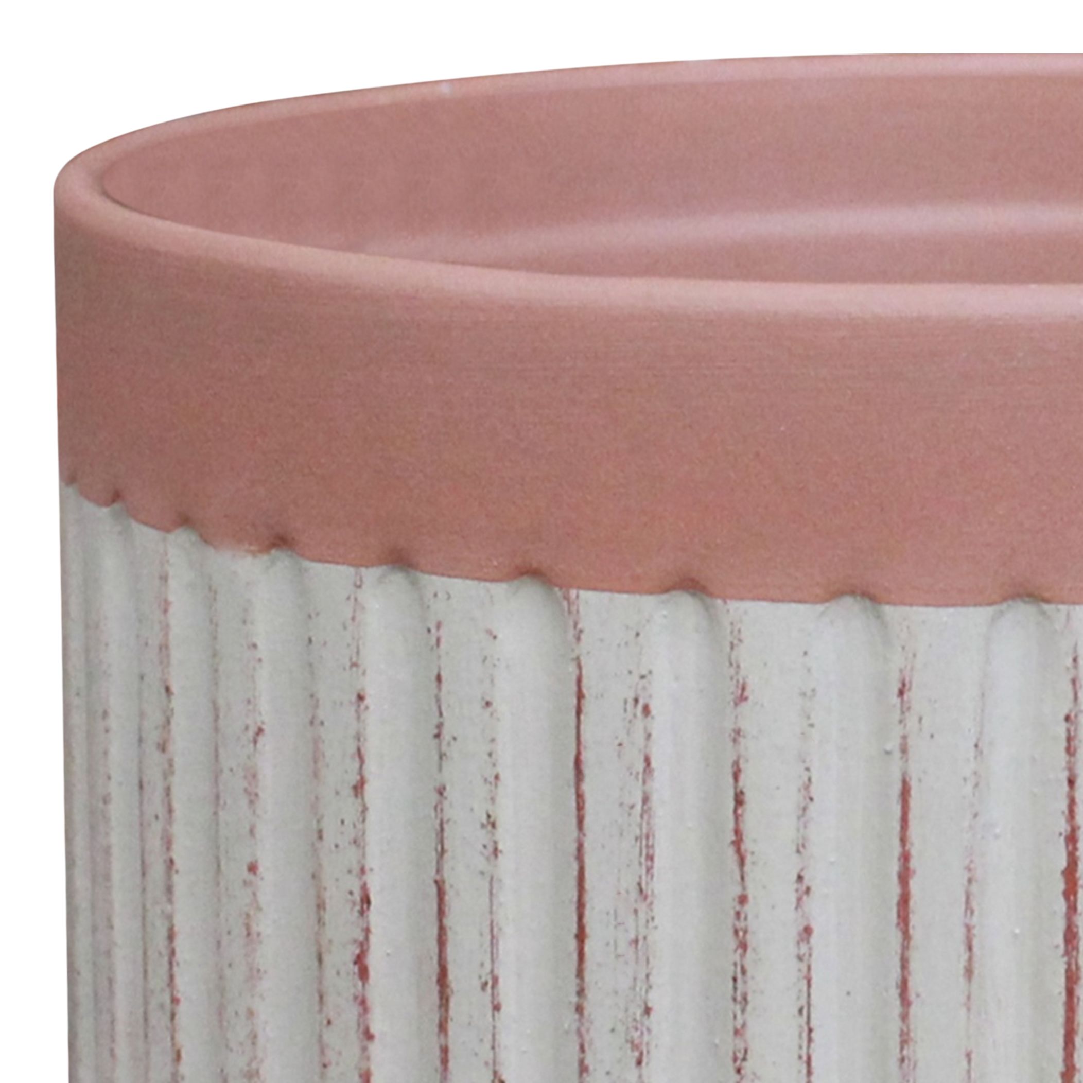 Verve Cream Ribbed Terracotta Plant pot (Dia) 30cm, (H)12cm