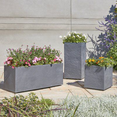 Verve Dallas Dark grey Slate effect Plastic Square Plant pot (Dia)40cm