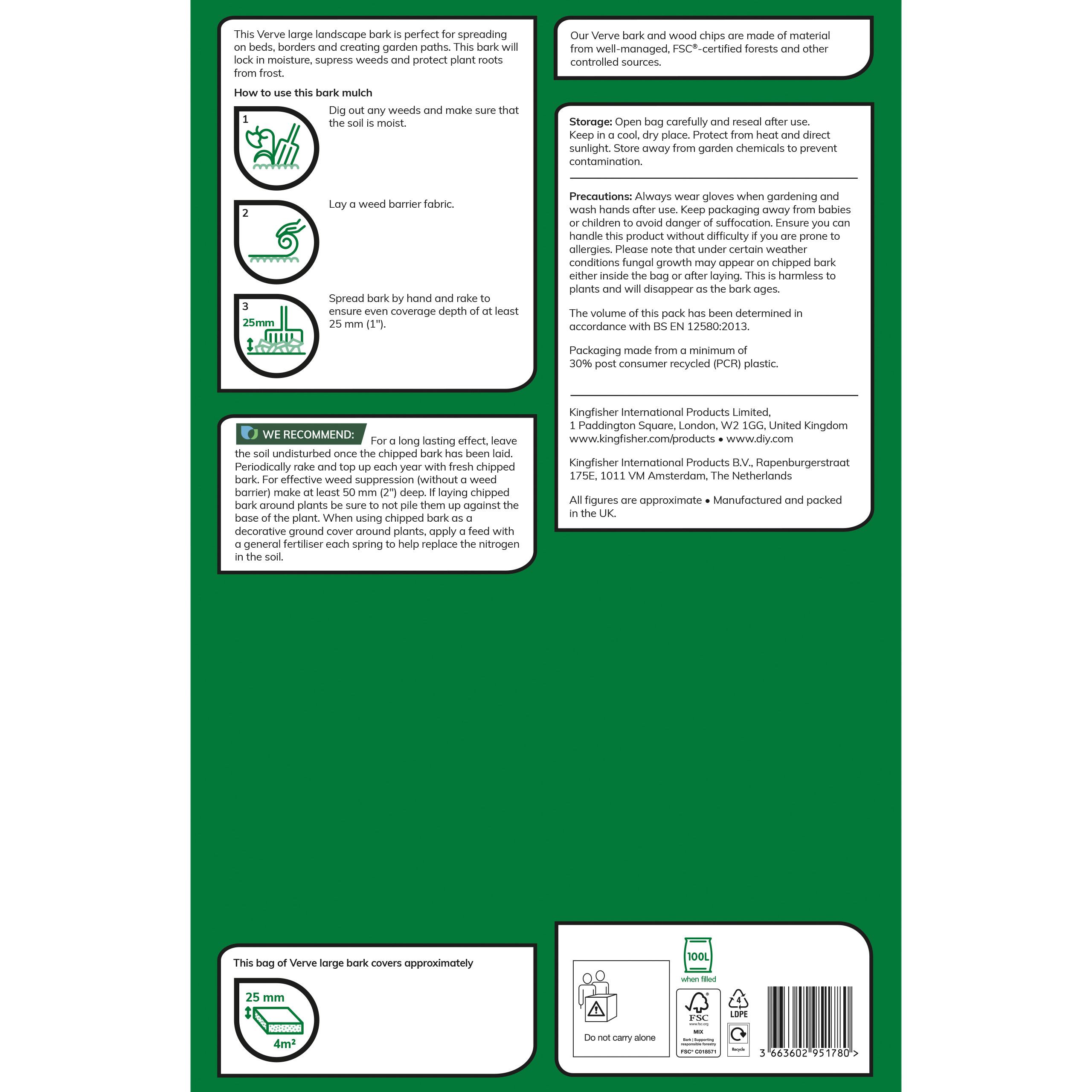 Verve Dark brown Large Bark chippings 100L Bag