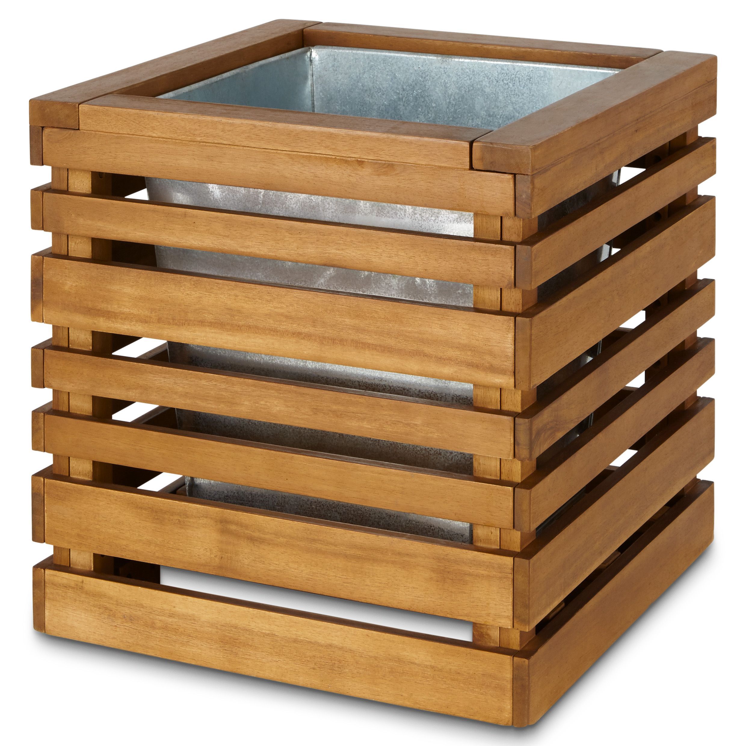 Verve Denia 125L Brown Wooden Square Planter (H)50cm (W)50cm (D)50cm