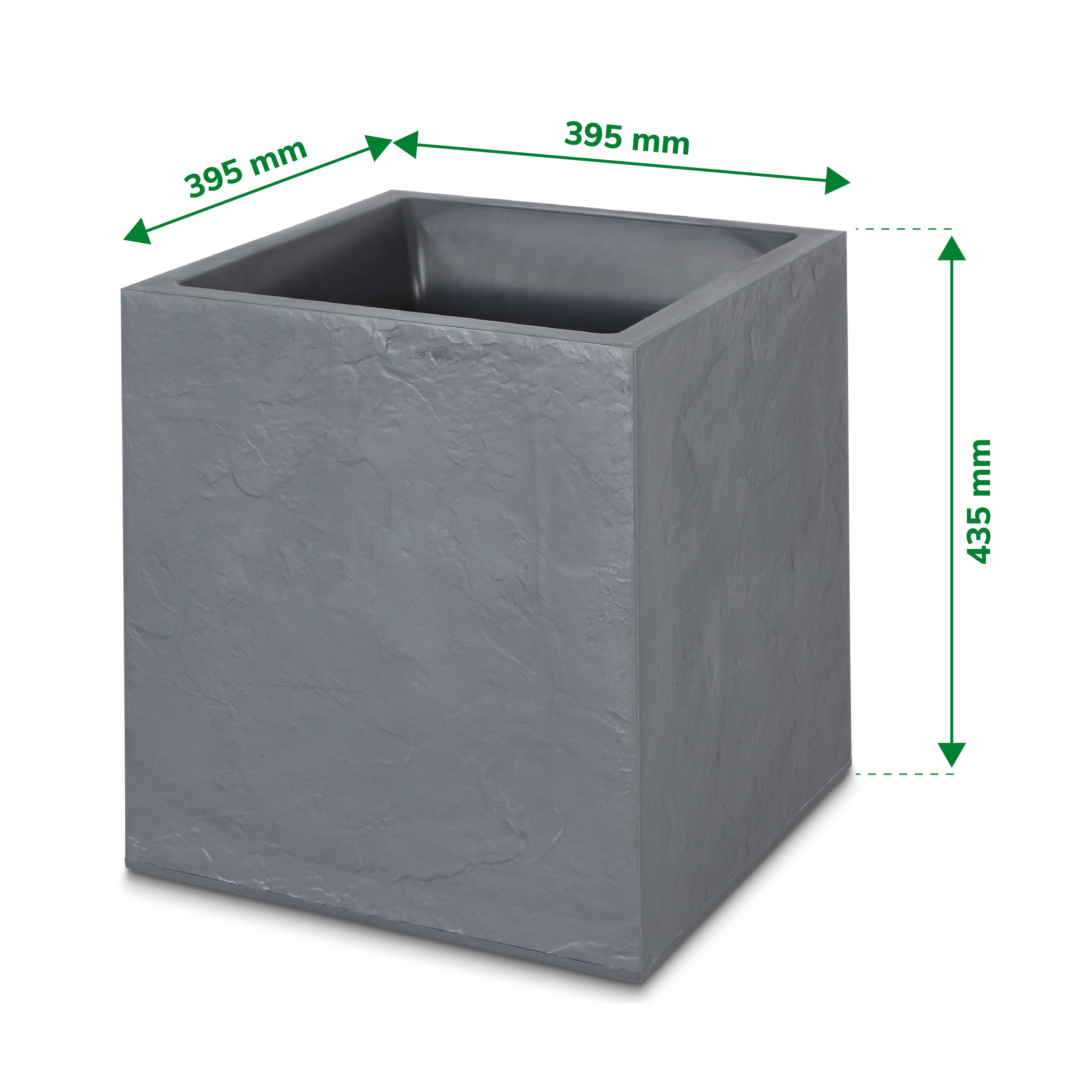 Verve Durdica Matt Dark grey Slate effect Plastic Plant pot (Dia) 39.5cm, (H)43.5cm, 31L