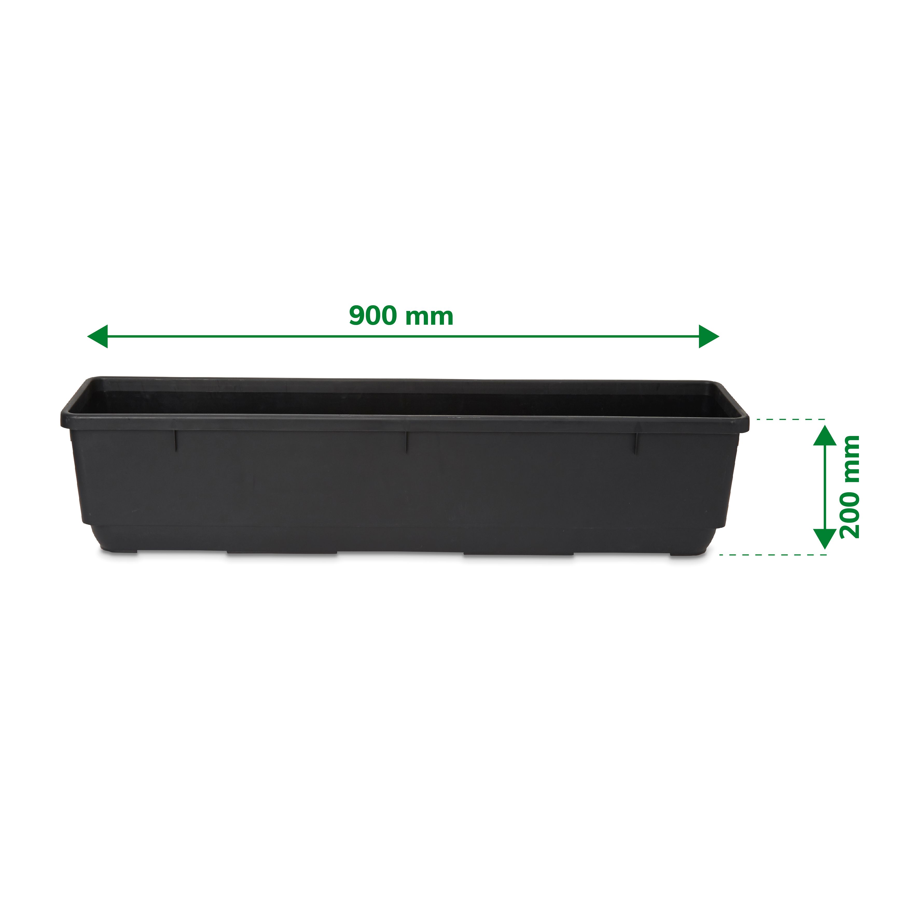 Verve Florus 17.8L Black Plastic Bell Rectangular Trough (H)20cm (W)20cm (D)90cm