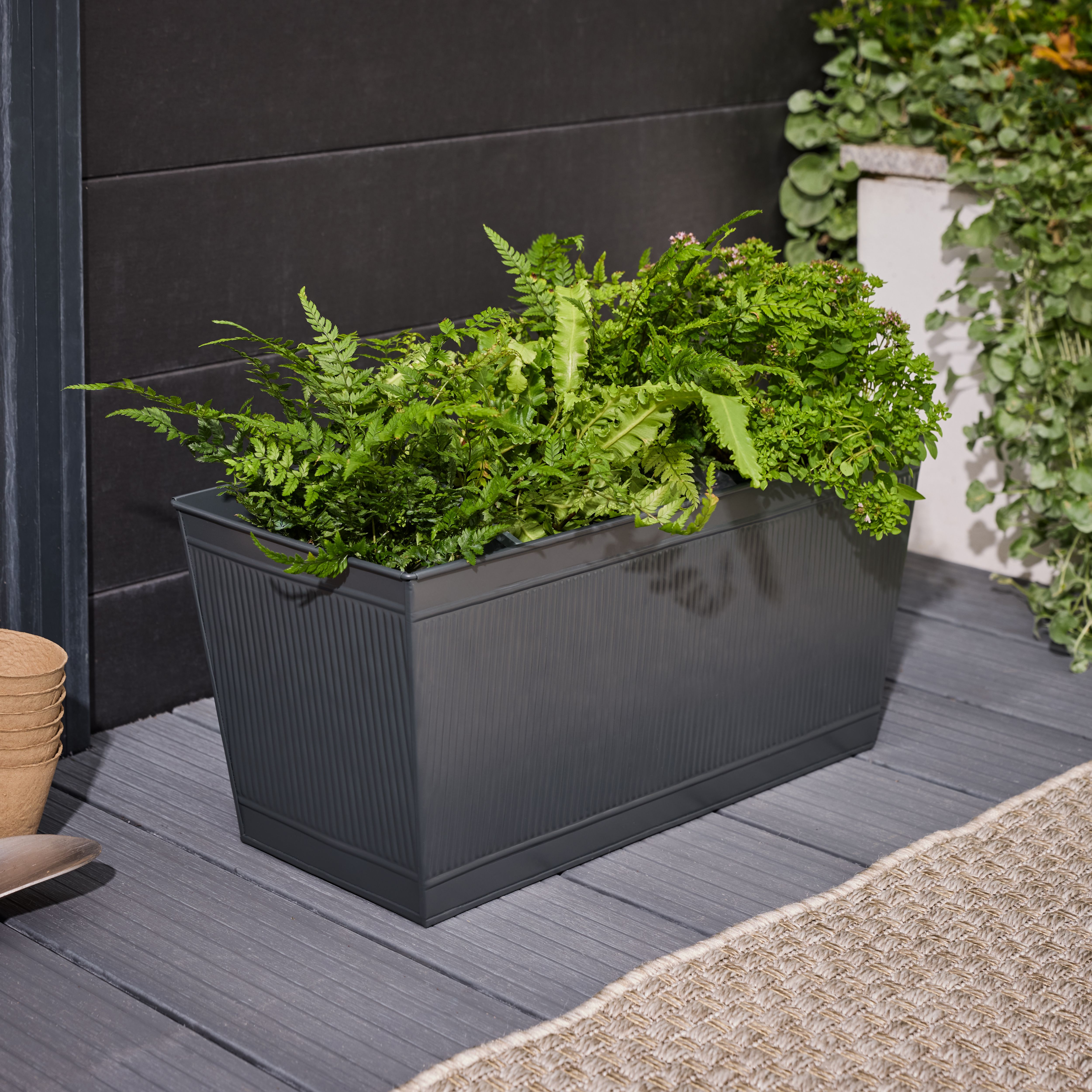 Verve Grey Metal Rectangular Planter (H)22cm (D)20cm