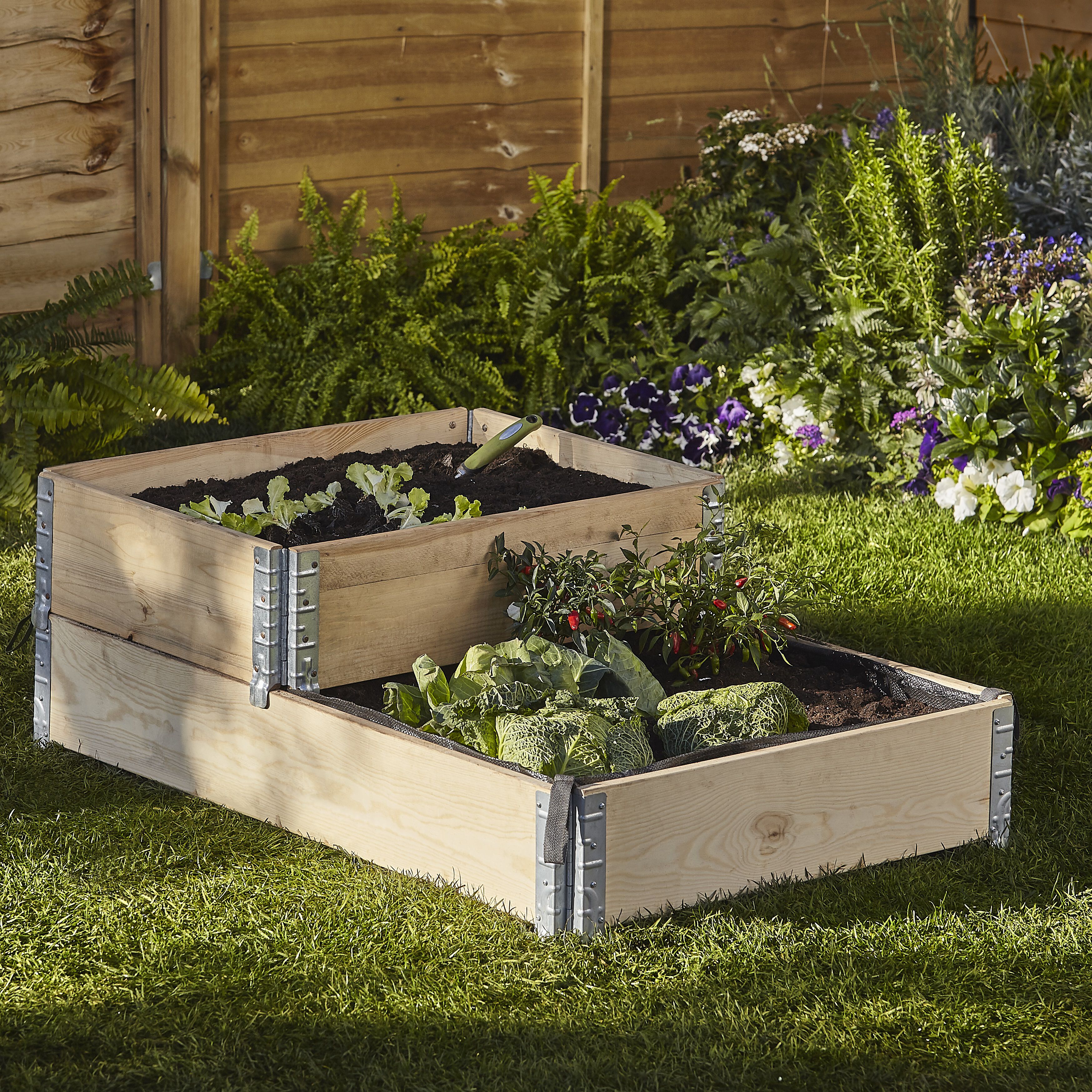 Verve Large Pine & steel Rectangular Raised bed kit 0.96m² (L)120cm x (W)80cm x (H)20cm