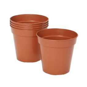Verve Lei Terracotta Plastic Circular Grow pot (Dia) 13cm, (H)15cm, Pack of 5, 1.2L