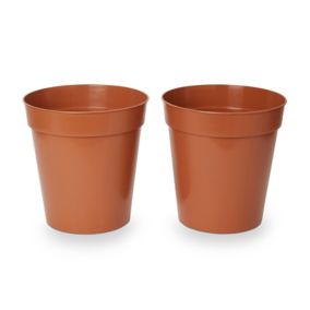Verve Lei Terracotta Plastic Circular Grow pot (Dia) 25.4cm, (H)27cm, Pack of 2, 9.03L