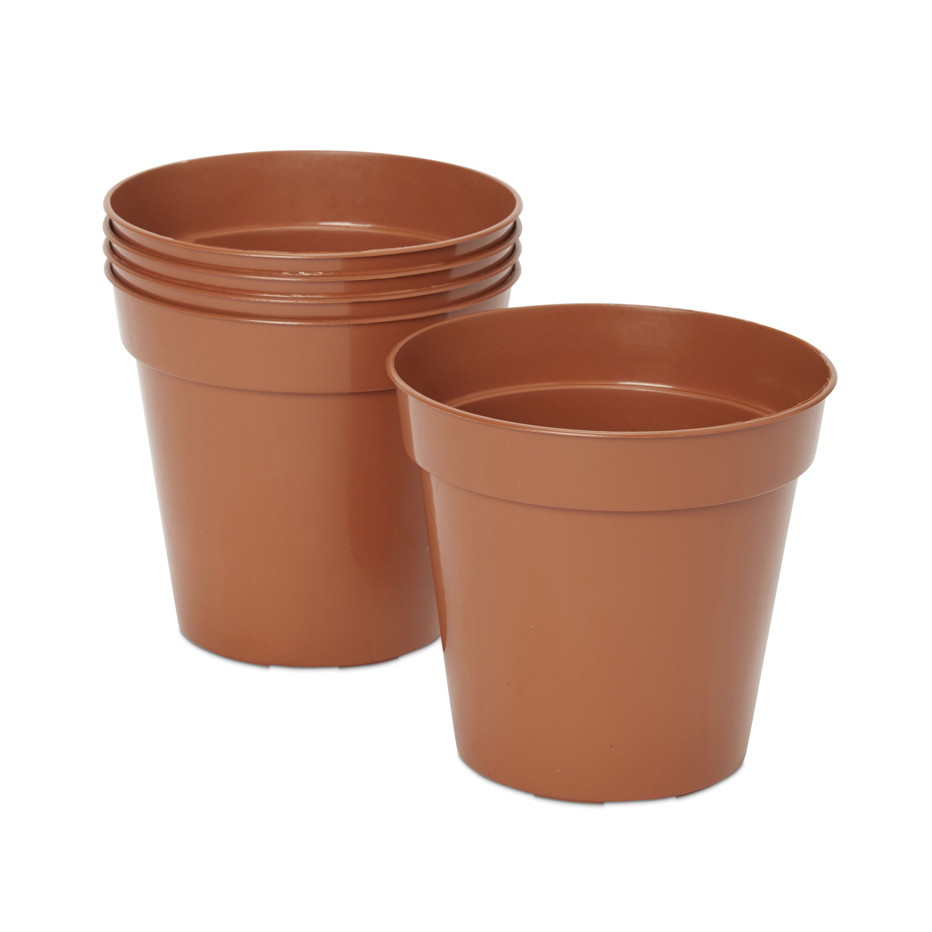 Verve Lei Terracotta Plastic Grow pot (Dia) 10cm, (H)12cm, Pack of 5, 600ml
