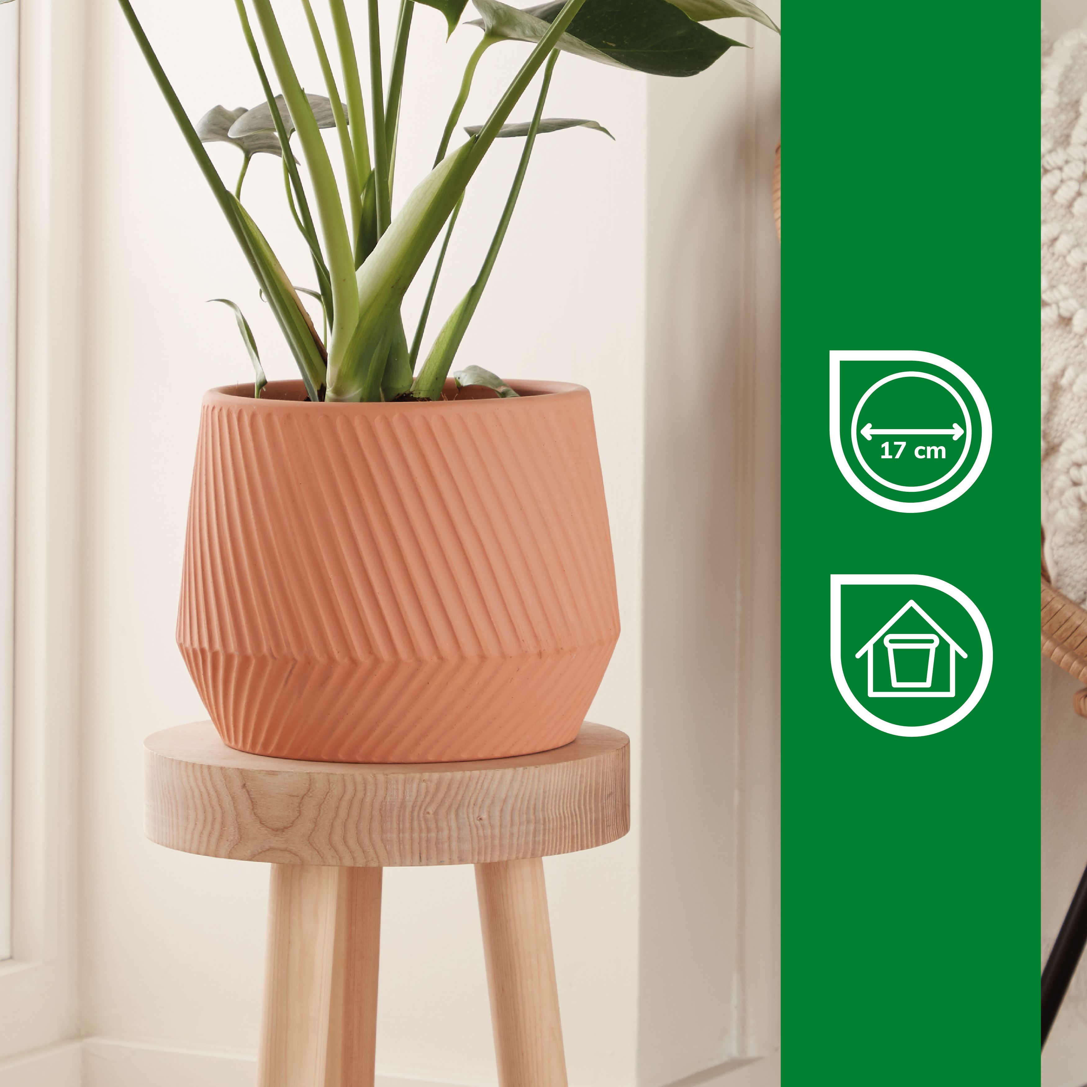 Verve Lummi Slanting stripes Terracotta Plant pot (Dia) 30.5cm, (H)18cm
