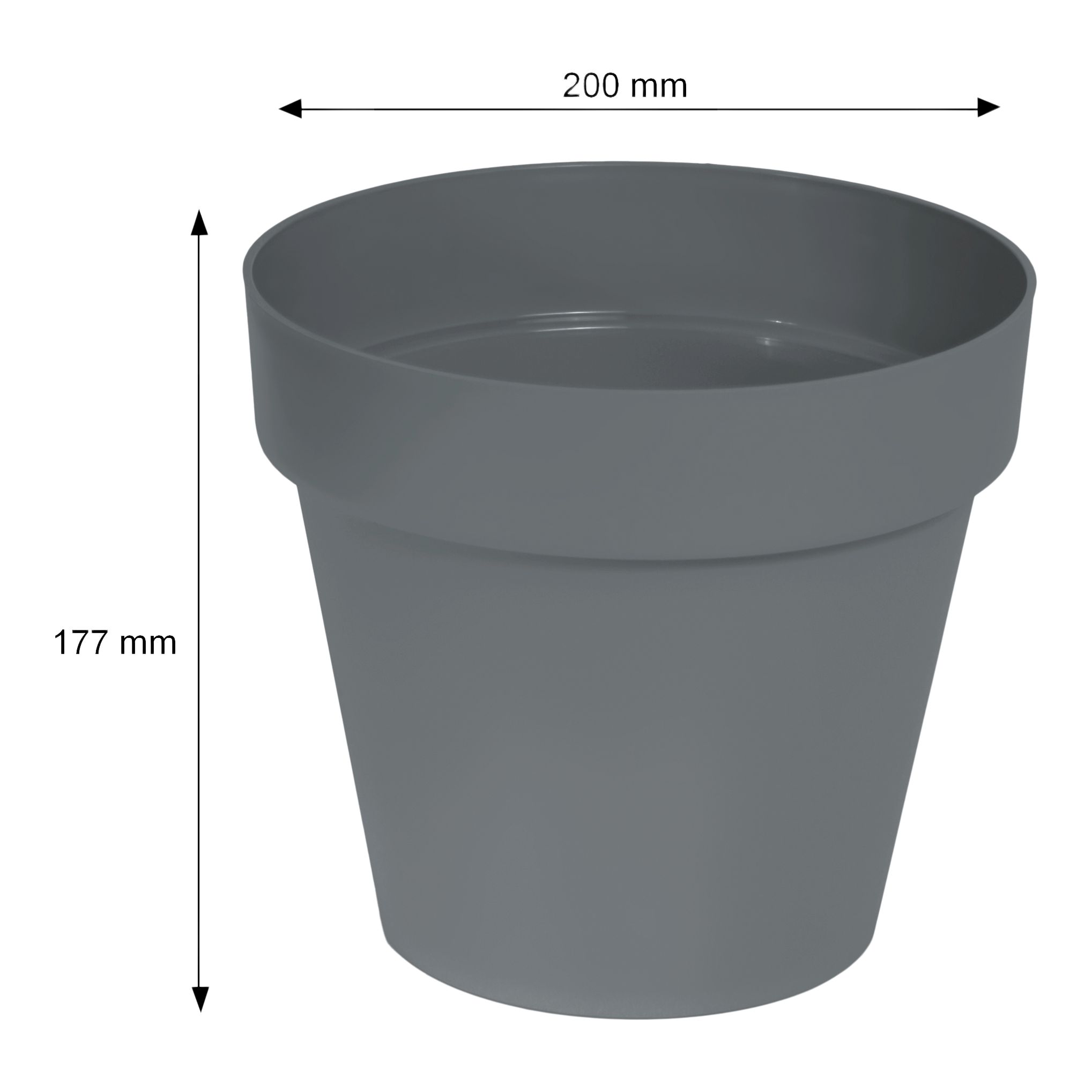 Verve Nurgul Matt Dark grey Plastic Plant pot (Dia) 20cm, (H)17.7cm, 3.5L