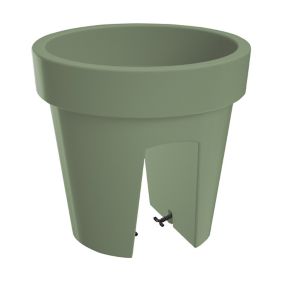 Verve Nurgul Matt Deep lichen green Polypropylene Round Railing plant pot (Dia) 24.5cm, (H)22.5cm, 5L