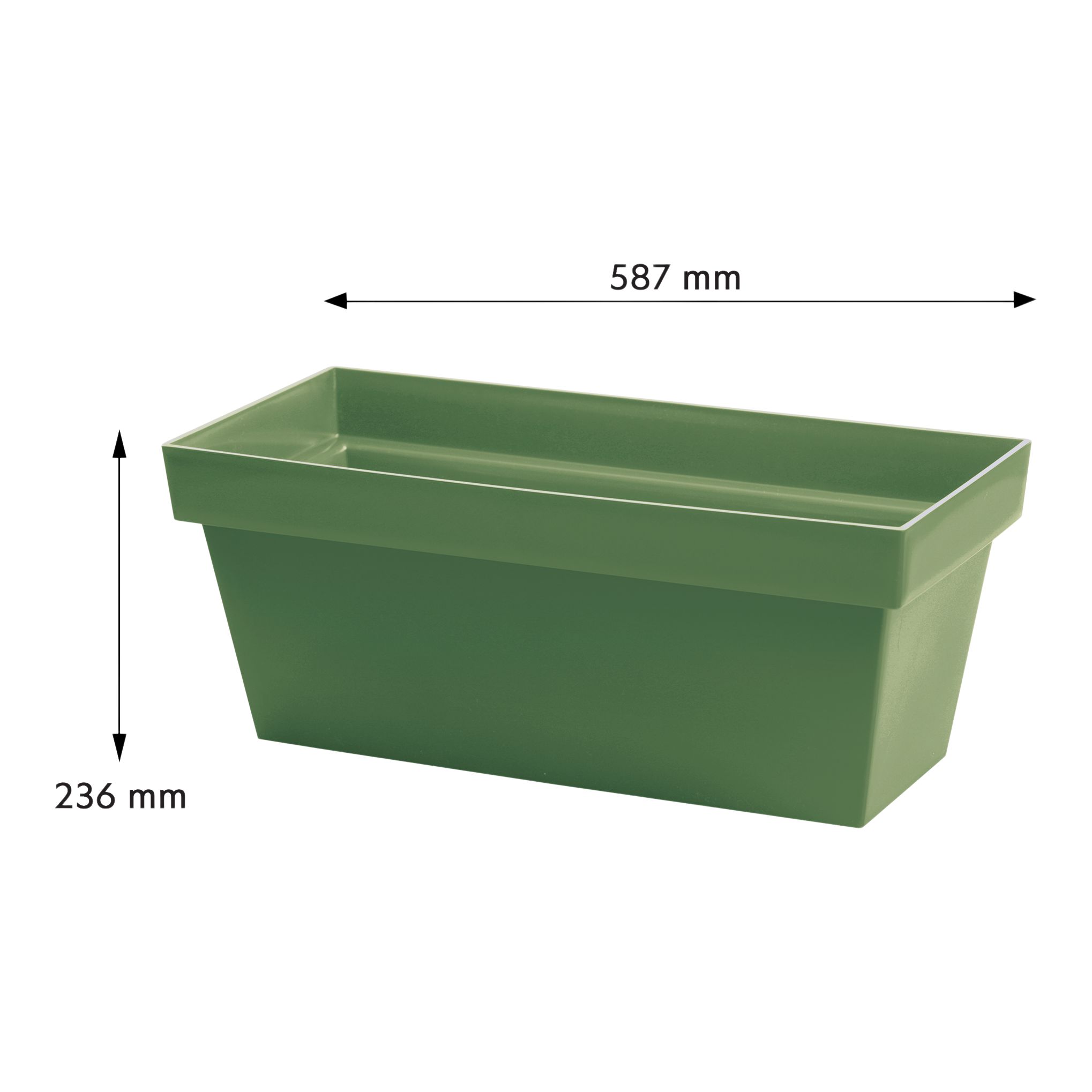 Verve Nurgul Matt Rectangular Plastic Trough 25L (W)58.7cm- Deep lichen green