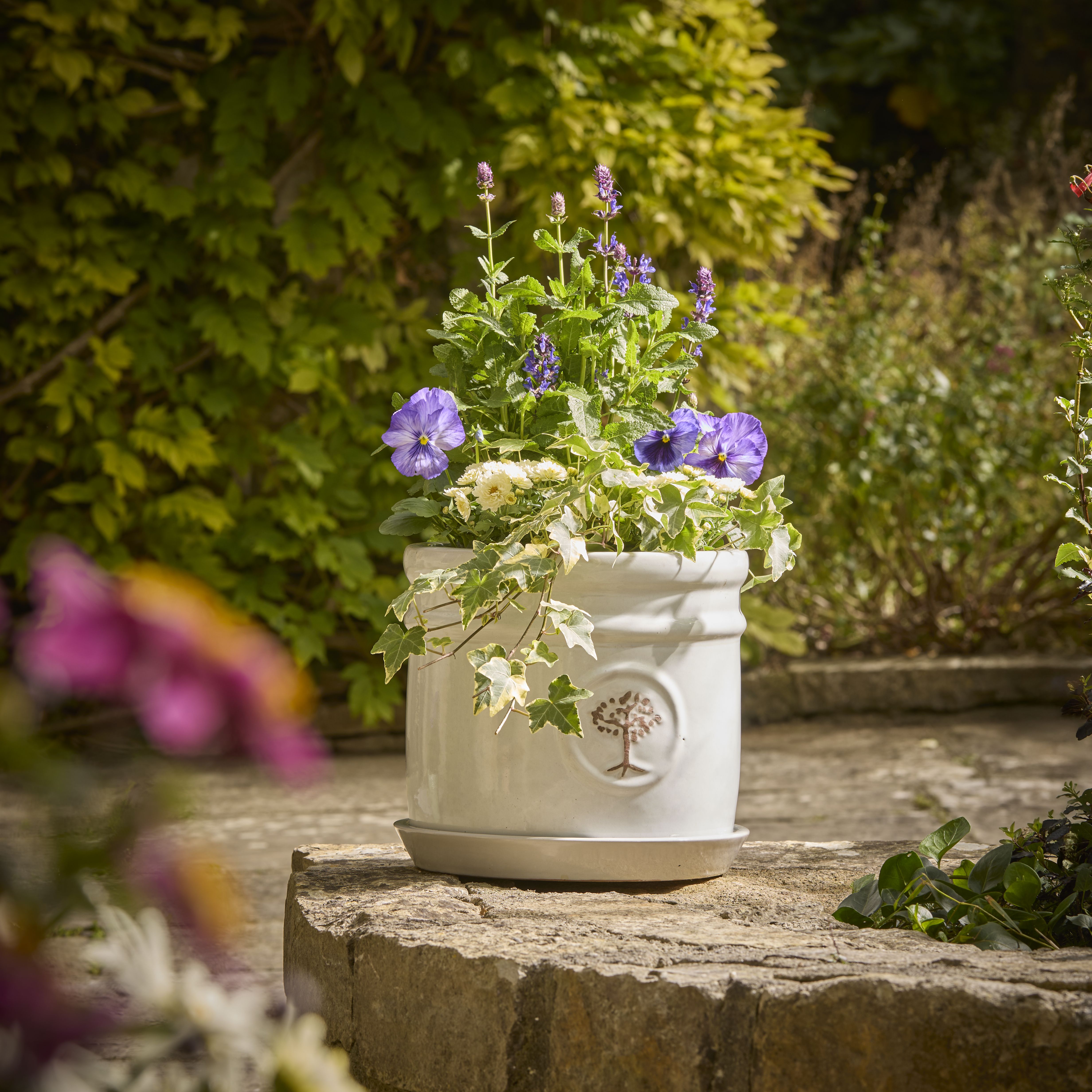 Verve Painted Moon Beam Ceramic Plant pot (Dia) 30cm, (H)26cm