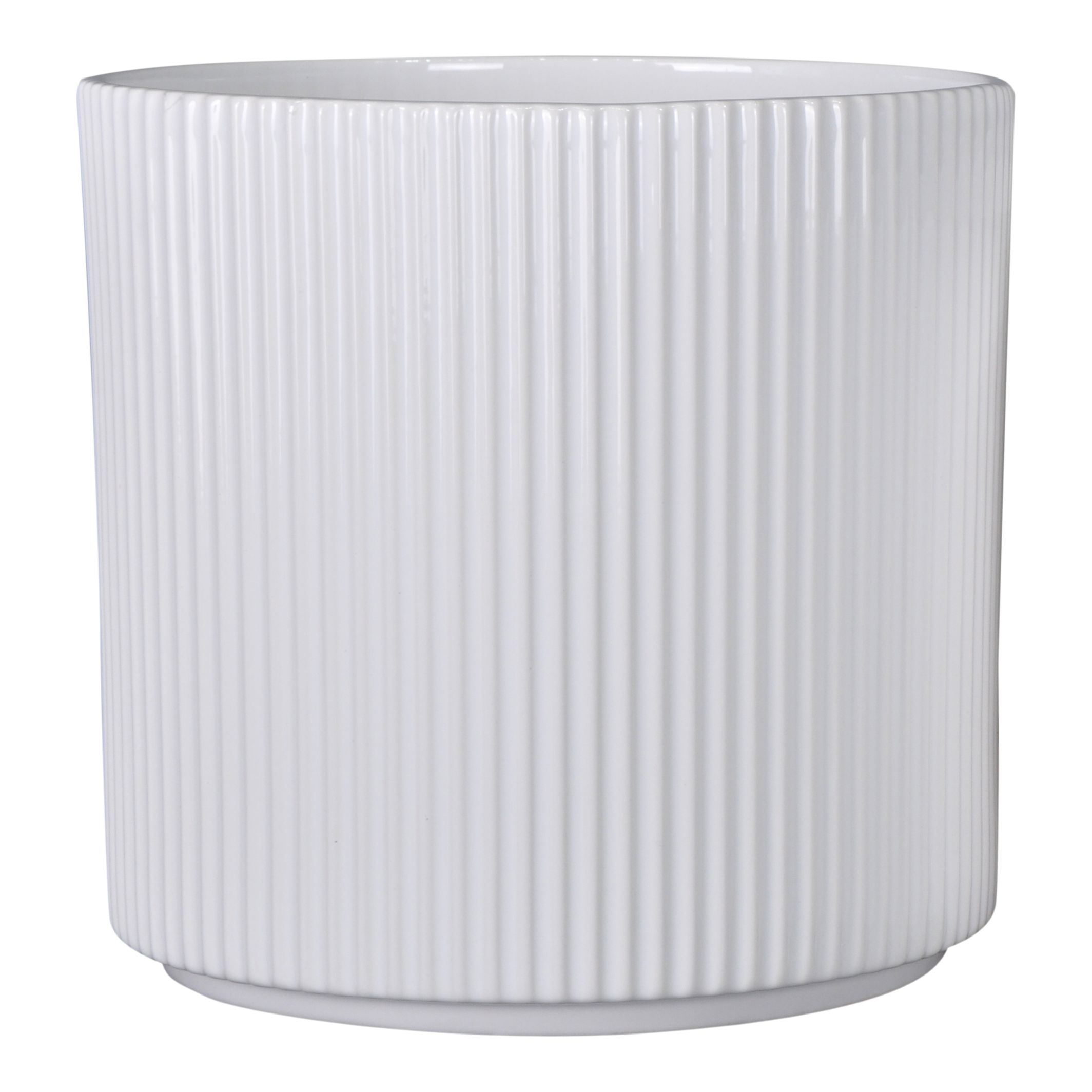 Verve Painted White Ribbed Ceramic Plant pot (Dia) 21cm, (H)19cm