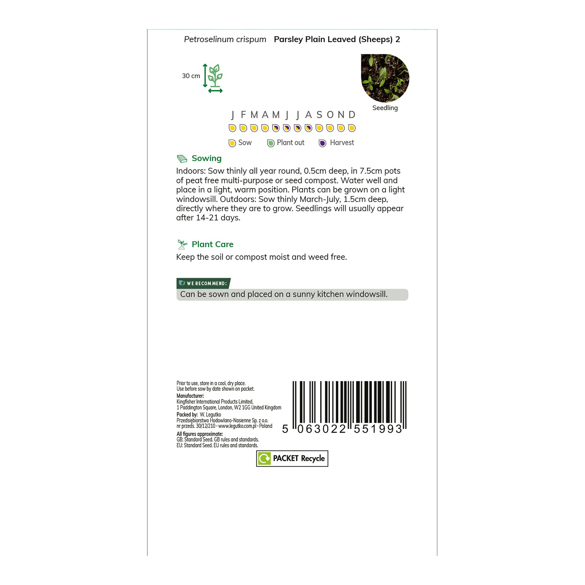 Verve Parsley 'Plain Leaved (Sheeps) 2' Herb Seeds