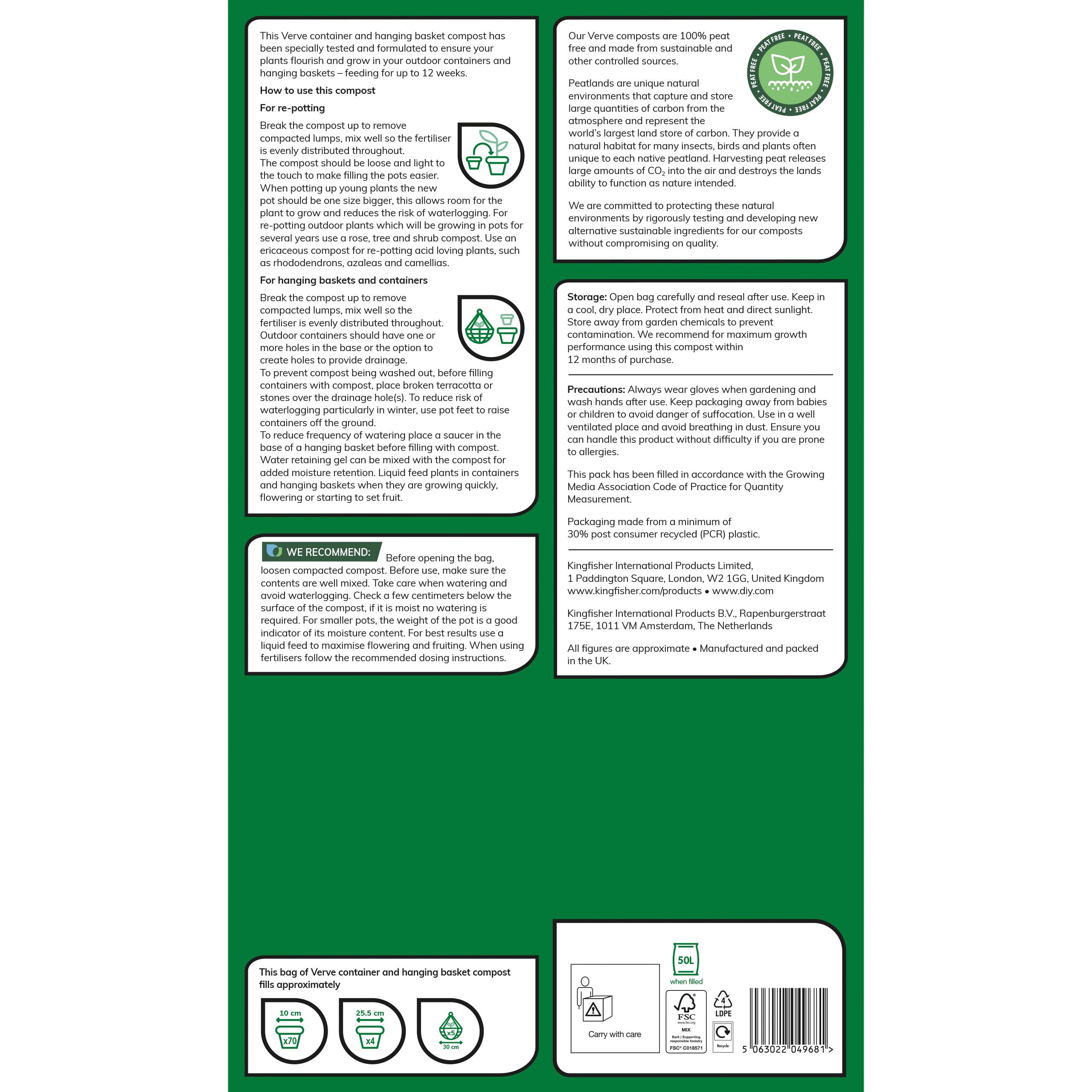 Verve Peat-free Container & Hanging basket Compost 50L