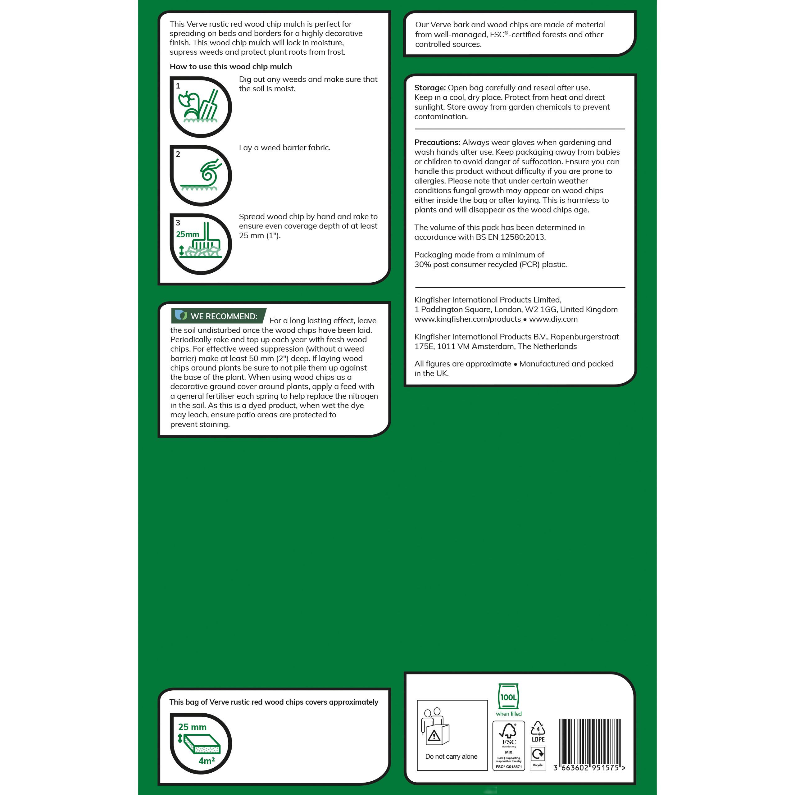 Verve Red Woodchip mulch 100L Bag