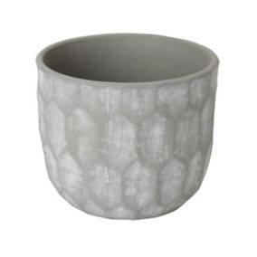 Verve TEST Grey Clay Honeycomb Cylindrical Plant pot (Dia) 20.4cm, (H)17cm, 3.8L