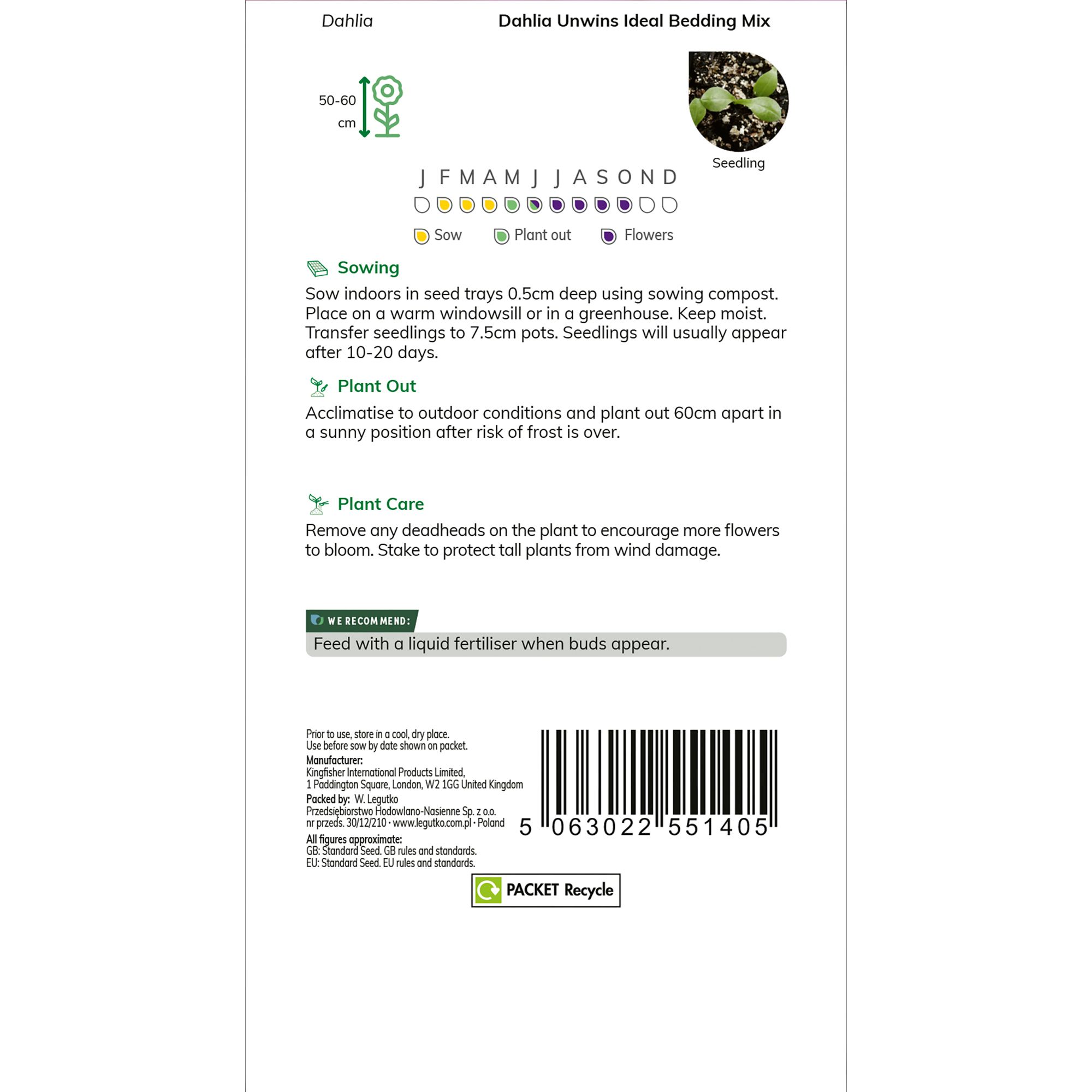 Verve Unwins Ideal Bedding Mix Dahlia Seeds