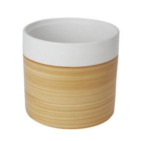 Verve White Clay Wood effect Cylindrical Plant pot (Dia) 27.8cm, (H)25cm, 11.2L