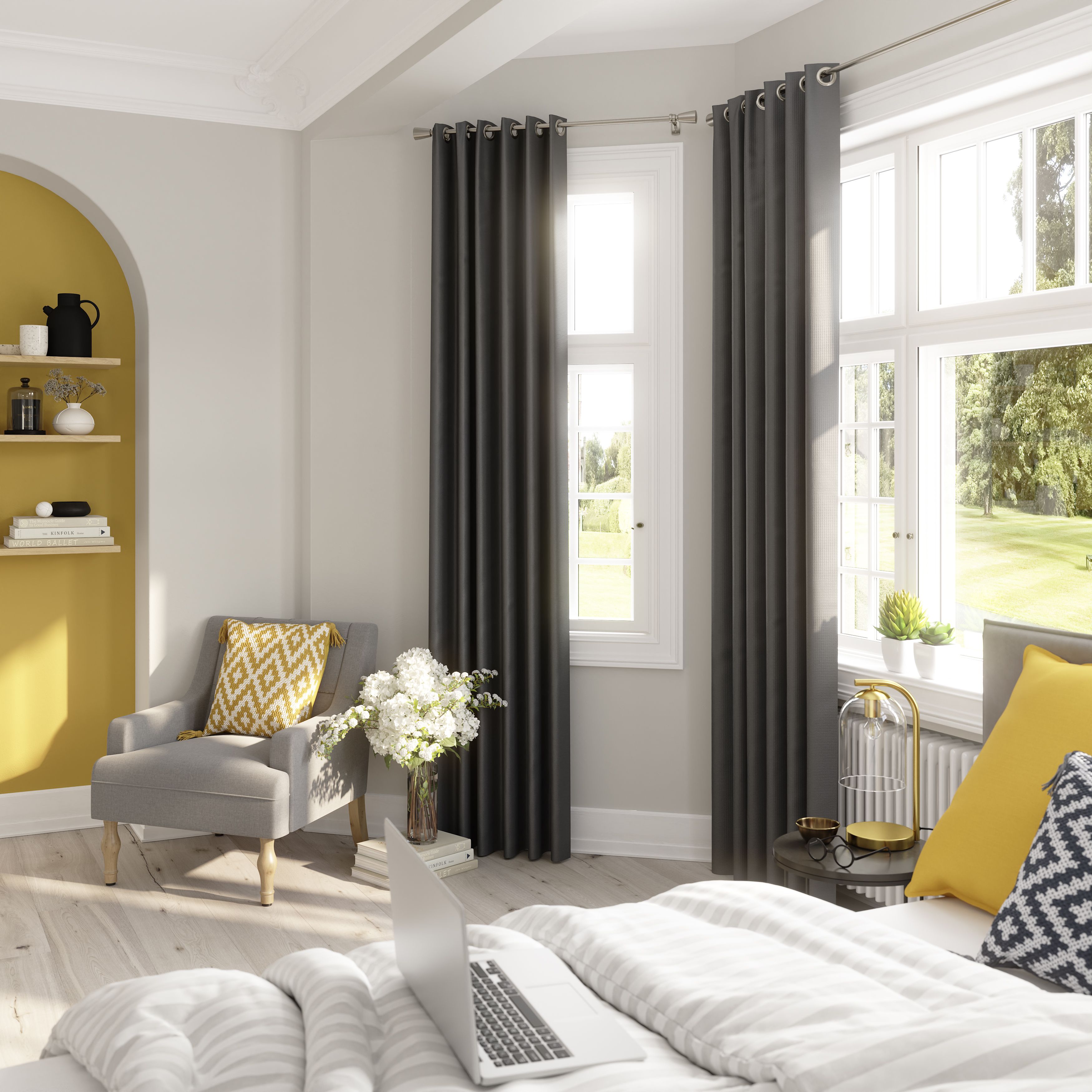 Vestris Grey Plain Blackout & thermal Eyelet Curtain (W)167cm (L)183cm, Pair