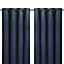Vestris Navy Plain Blackout & thermal Eyelet Curtain (W)228cm (L)228cm, Pair