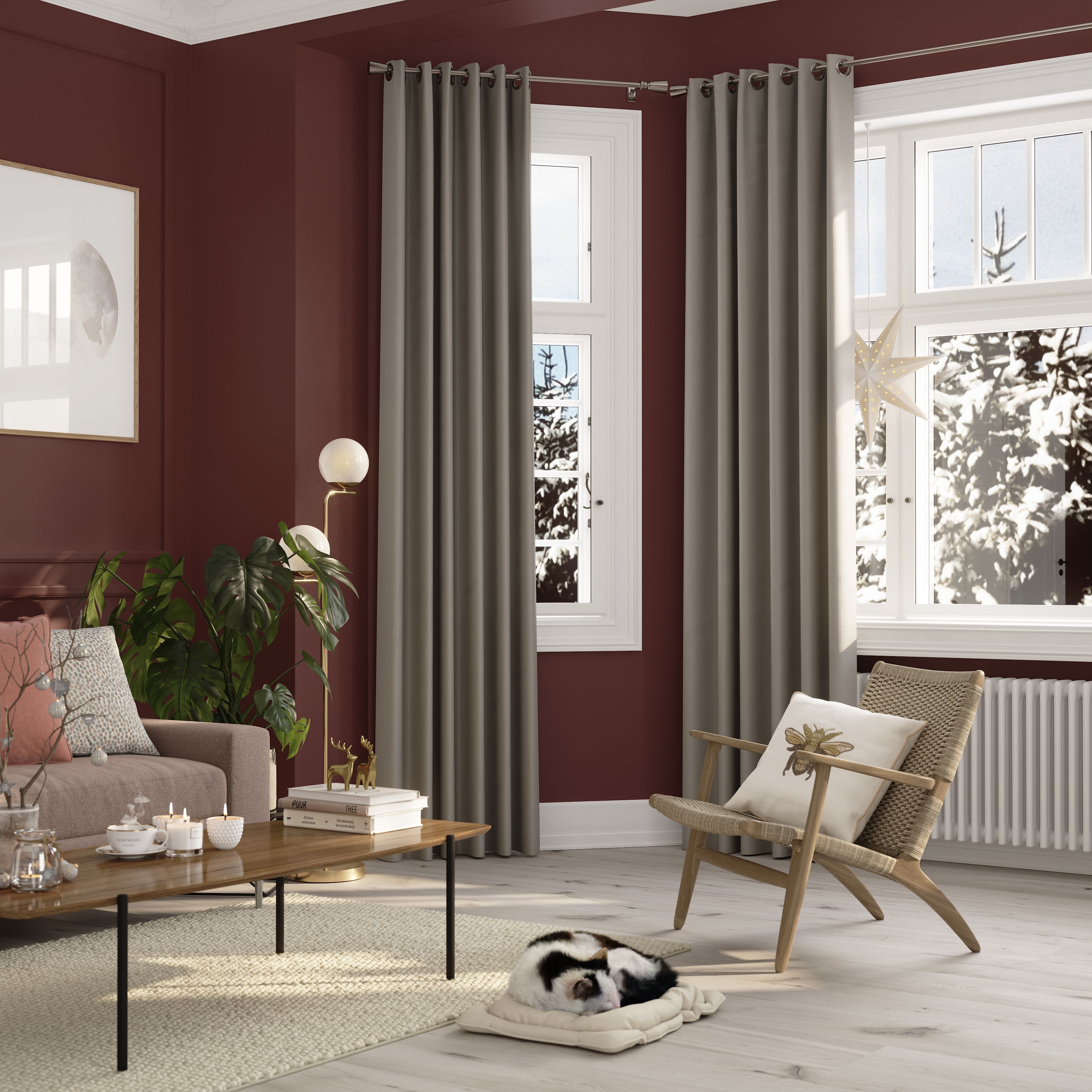Vestris Taupe Plain Blackout & thermal Eyelet Curtain (W)167cm (L)228cm, Pair