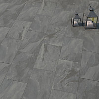 Victoria Black Matt Slate effect Porcelain Outdoor Floor Tile, Pack of 2, (L)900mm (W)450mm