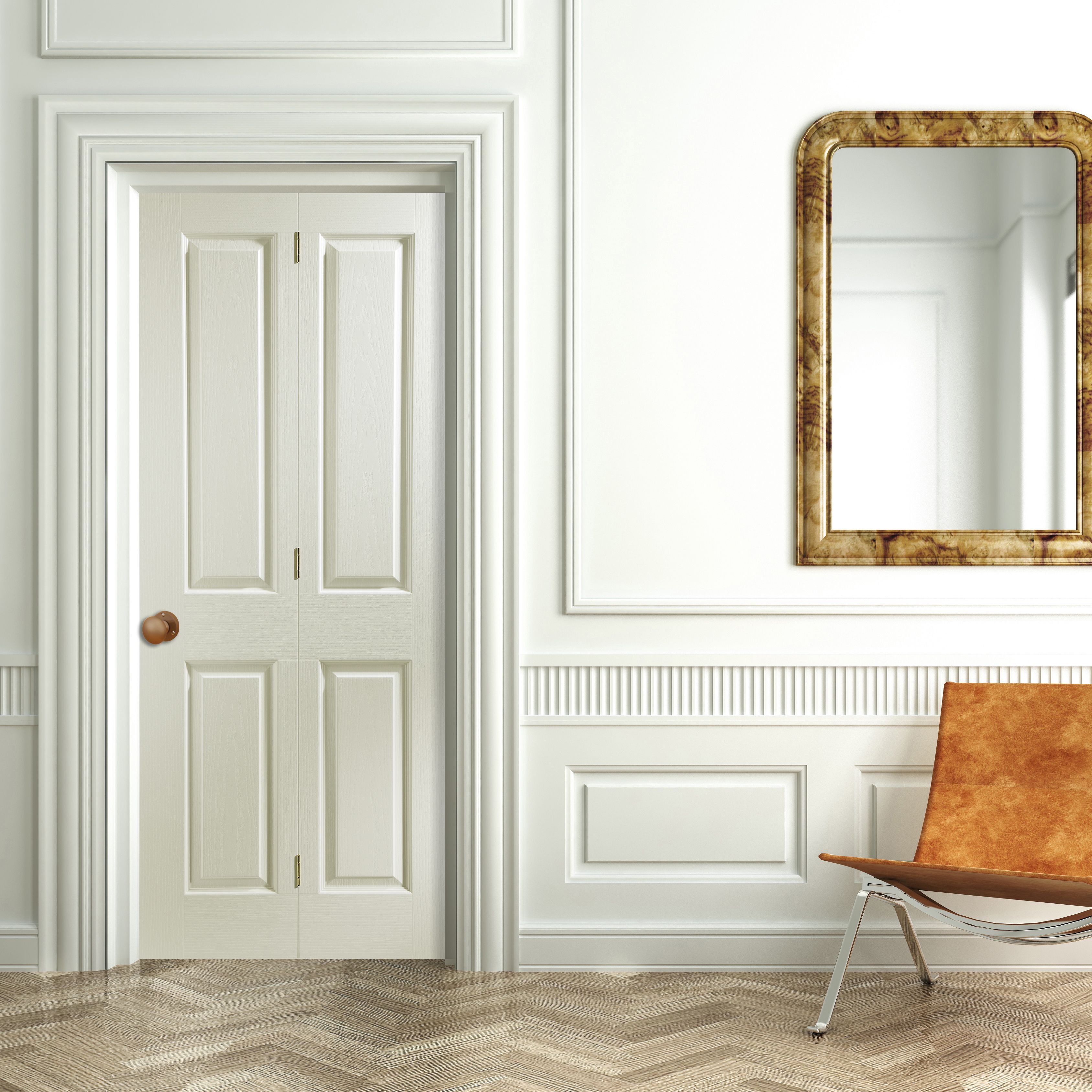 Victorian 4 panel Unglazed Contemporary White Woodgrain effect Internal Folding Bi-fold Door set, (H)1981mm (W)762mm