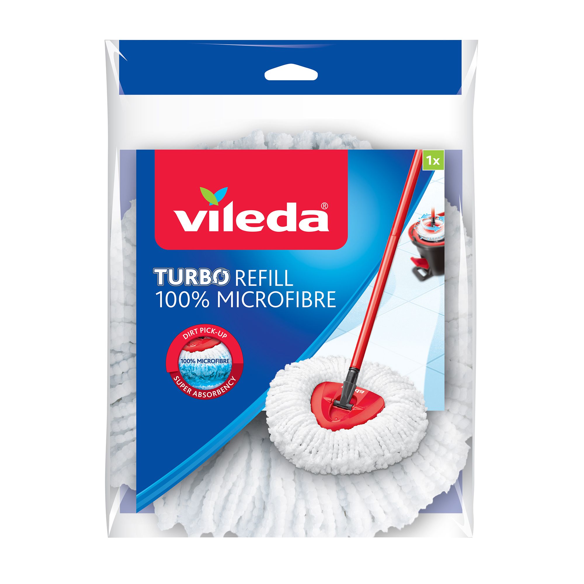 Vileda Turbo 2-in-1 Microfibre Mop Refill Head, 16.5 x 30 x 22 cm, Red