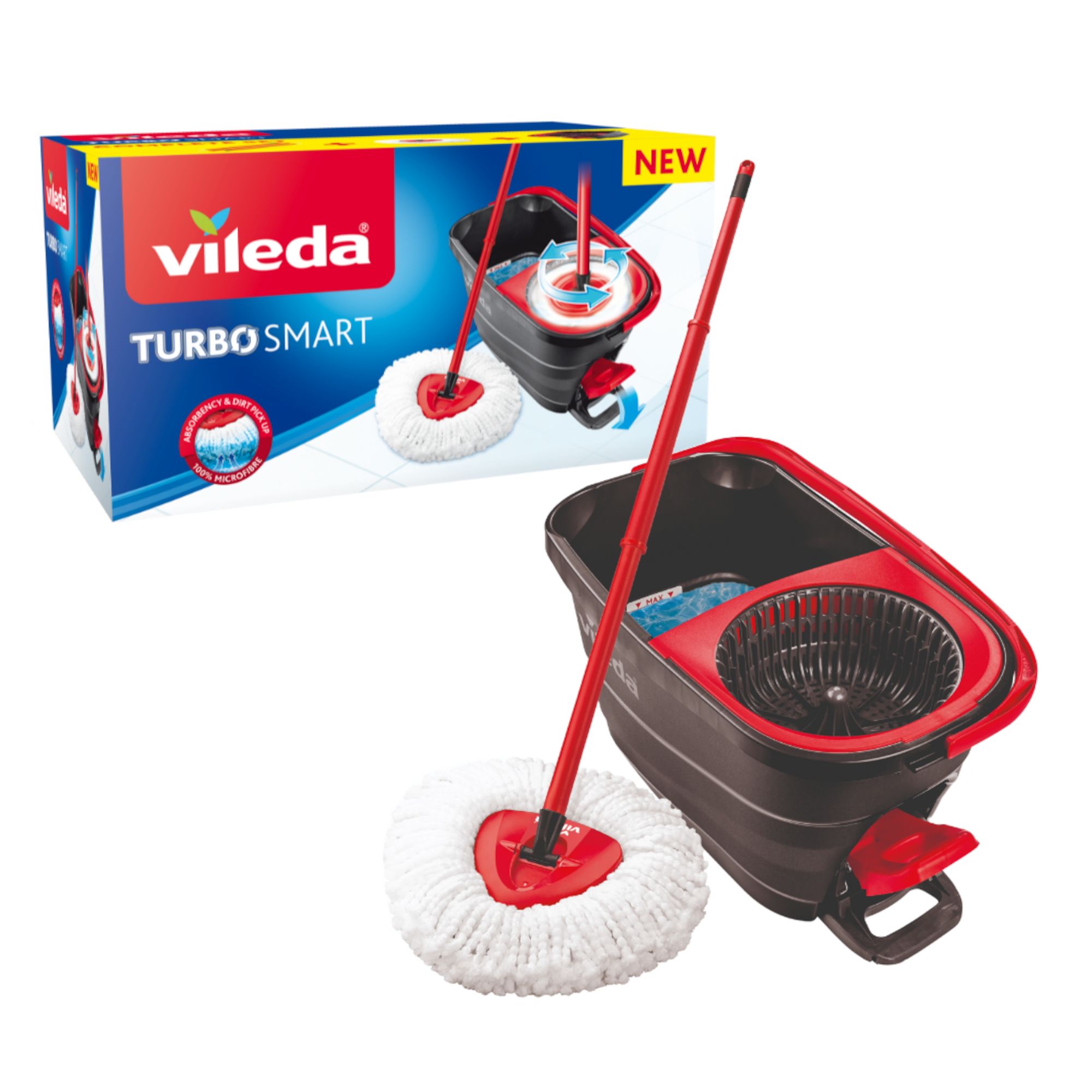 Vileda Turbo Microfibre Mop and Bucket Set with Extra 2-in-1 Head  Replacement, Spin Mop for Cleaning Floors, Set of 1x Mop, 1x Bucket and 1x  Refill : : Grocery