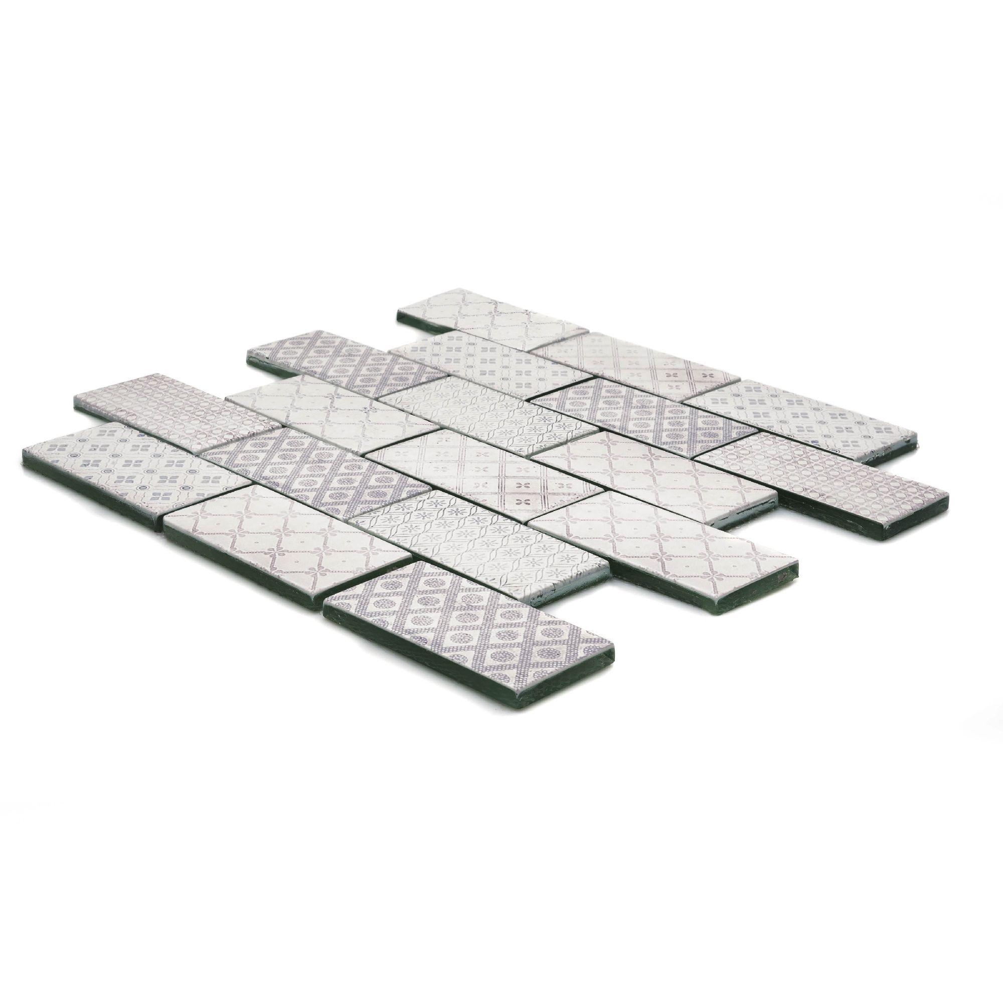 Vintage Blush & white Matt Geometric Glass Mosaic tile, (L)300mm (W)350mm