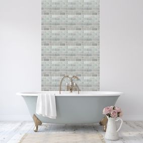 Vintage Blush & white Matt Geometric Glass Mosaic tile, (L)300mm (W)350mm