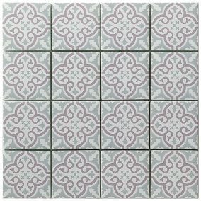 Vintage Grey & pink Matt Floral geometric Glass 2x2 Mosaic tile, (L)300mm (W)300mm